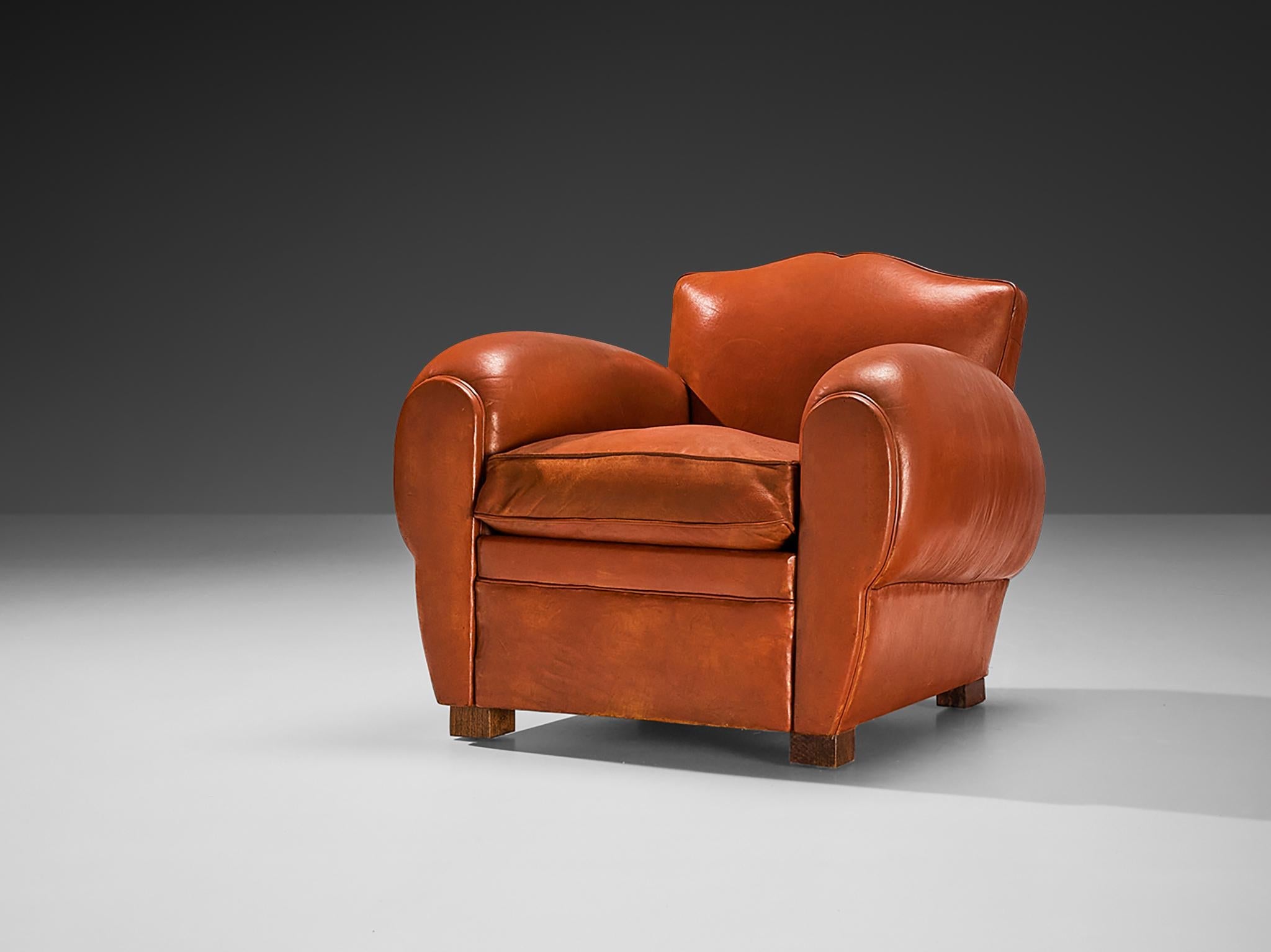 Art Deco Armchair by Maurice Rinck in Leather