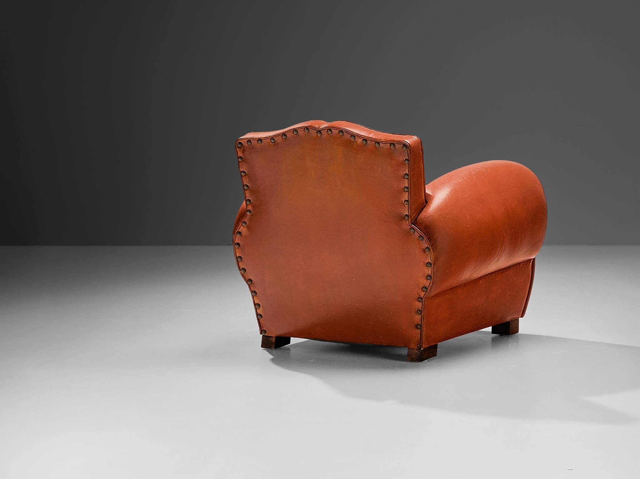 Art Deco Armchair by Maurice Rinck in Leather