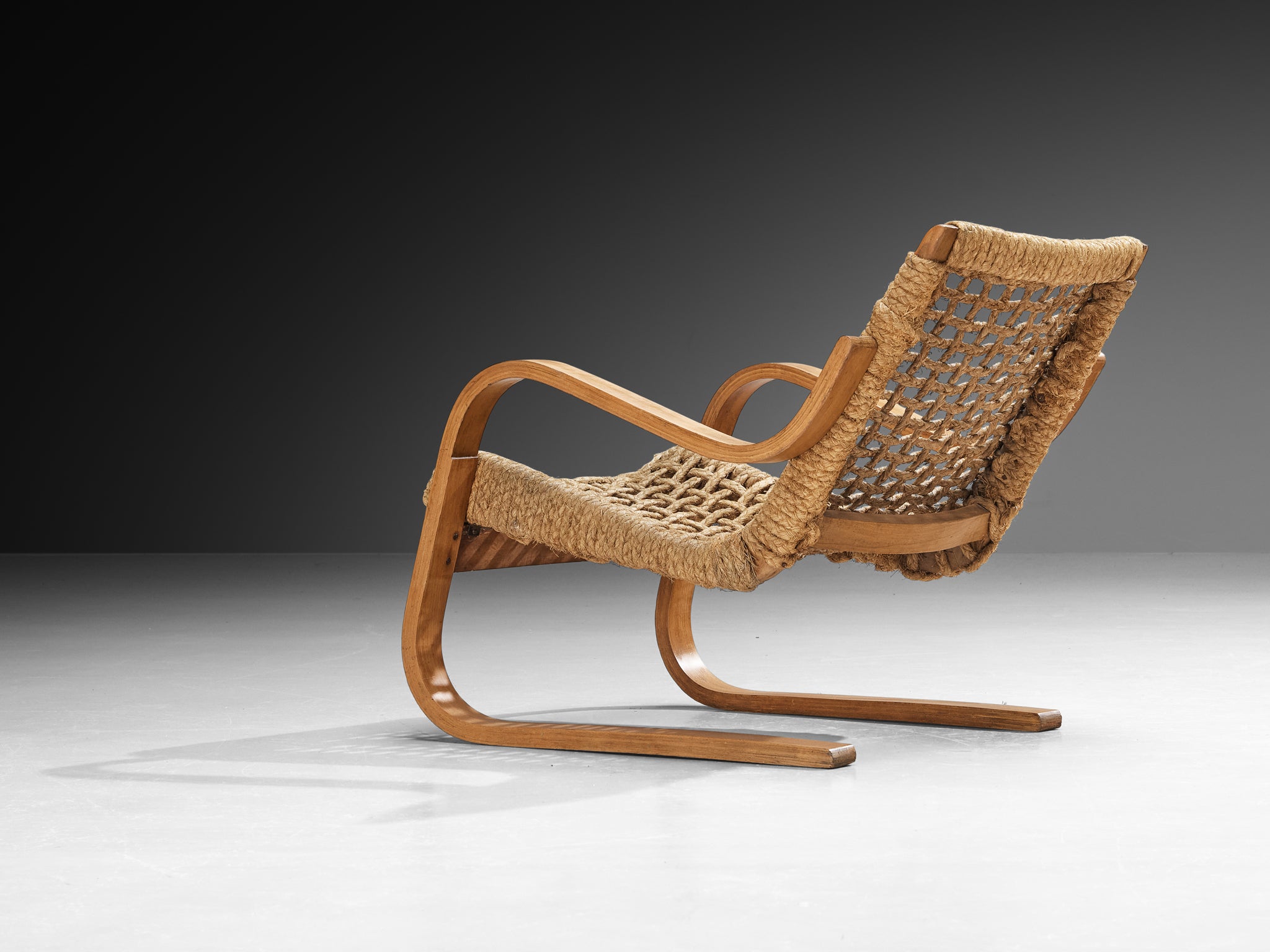 Rare 1930s Alvar Aalto for Stylclair in Plywood and Braided Straw Seating Morentz