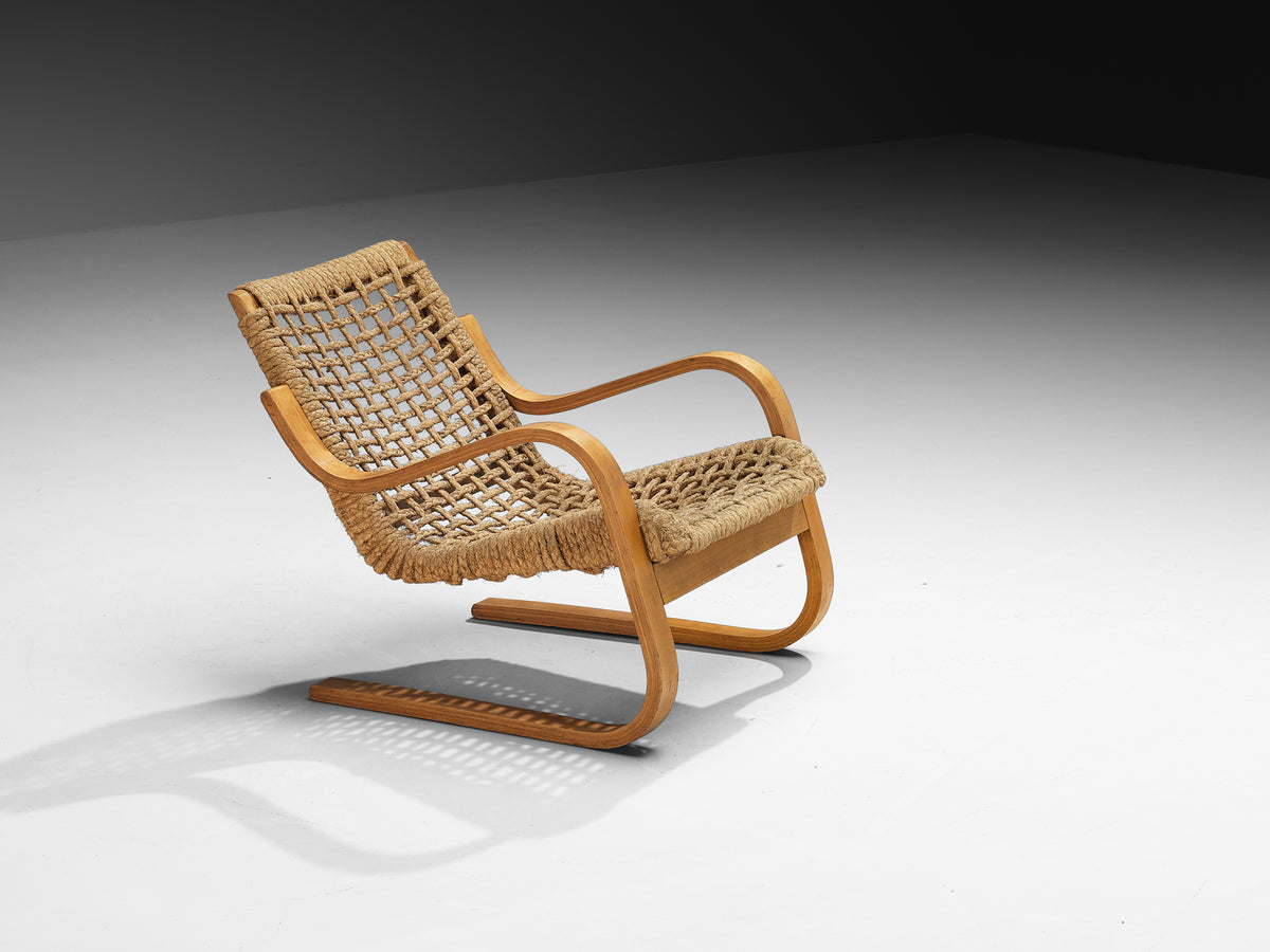 Rare 1930s Alvar Aalto for Stylclair in Plywood and Braided Straw Seating Morentz