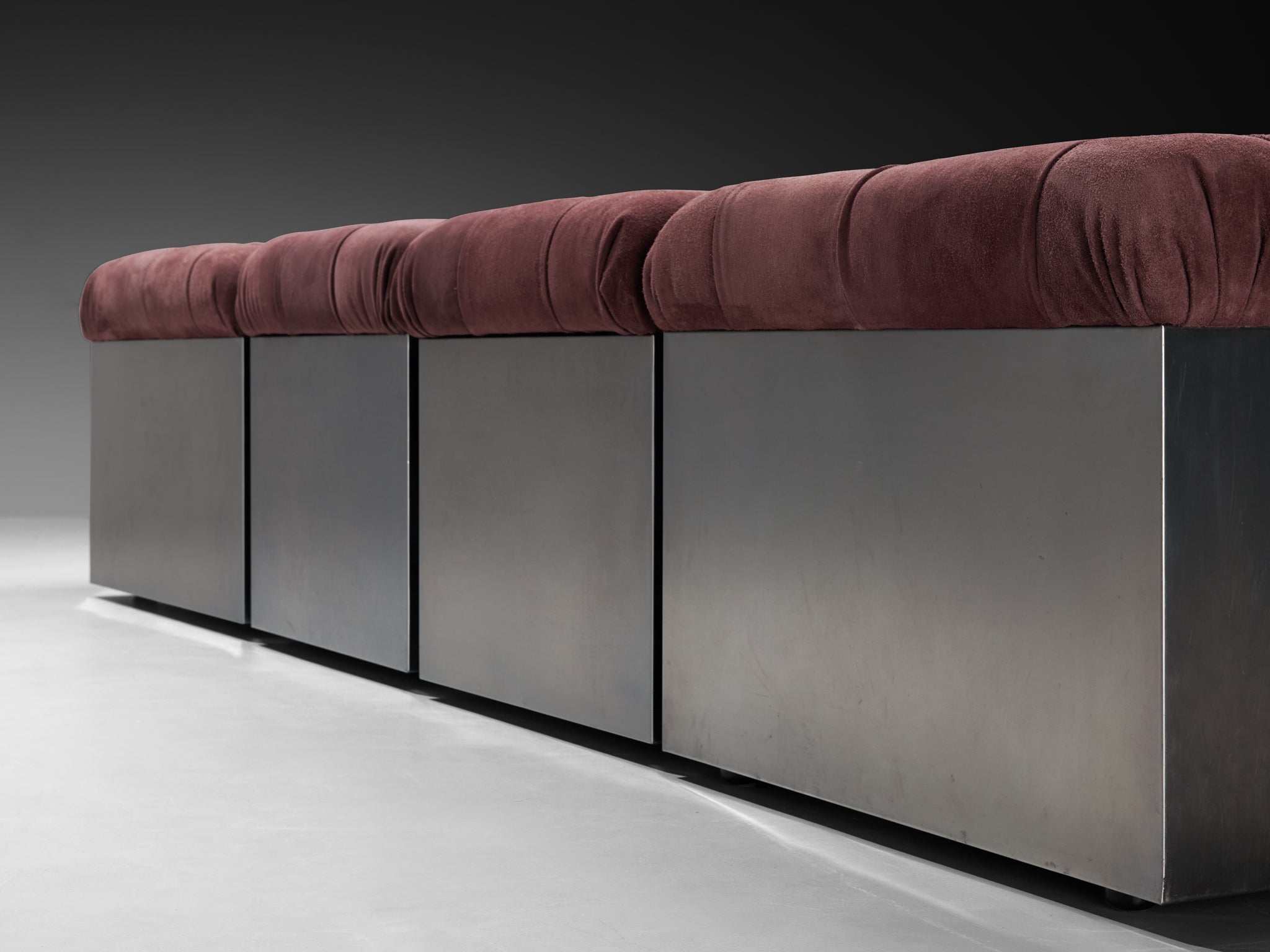 Giorgio Montani for Souplina Sectional Sofa in Stainless Steel and Plum Suede Seating Morentz