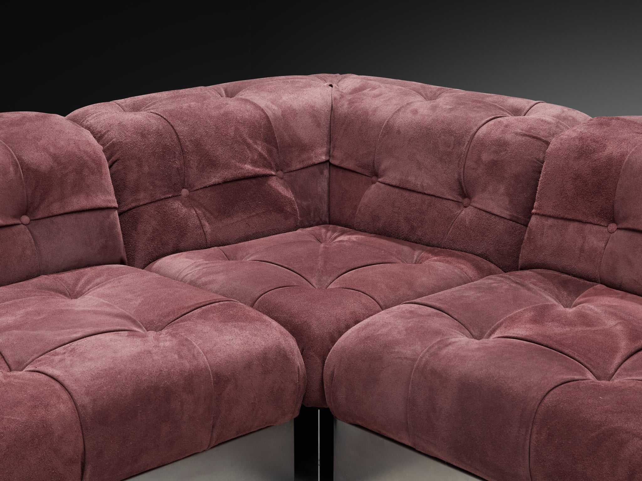 Giorgio Montani for Souplina Sectional Sofa in Stainless Steel and Plum Suede Seating Morentz