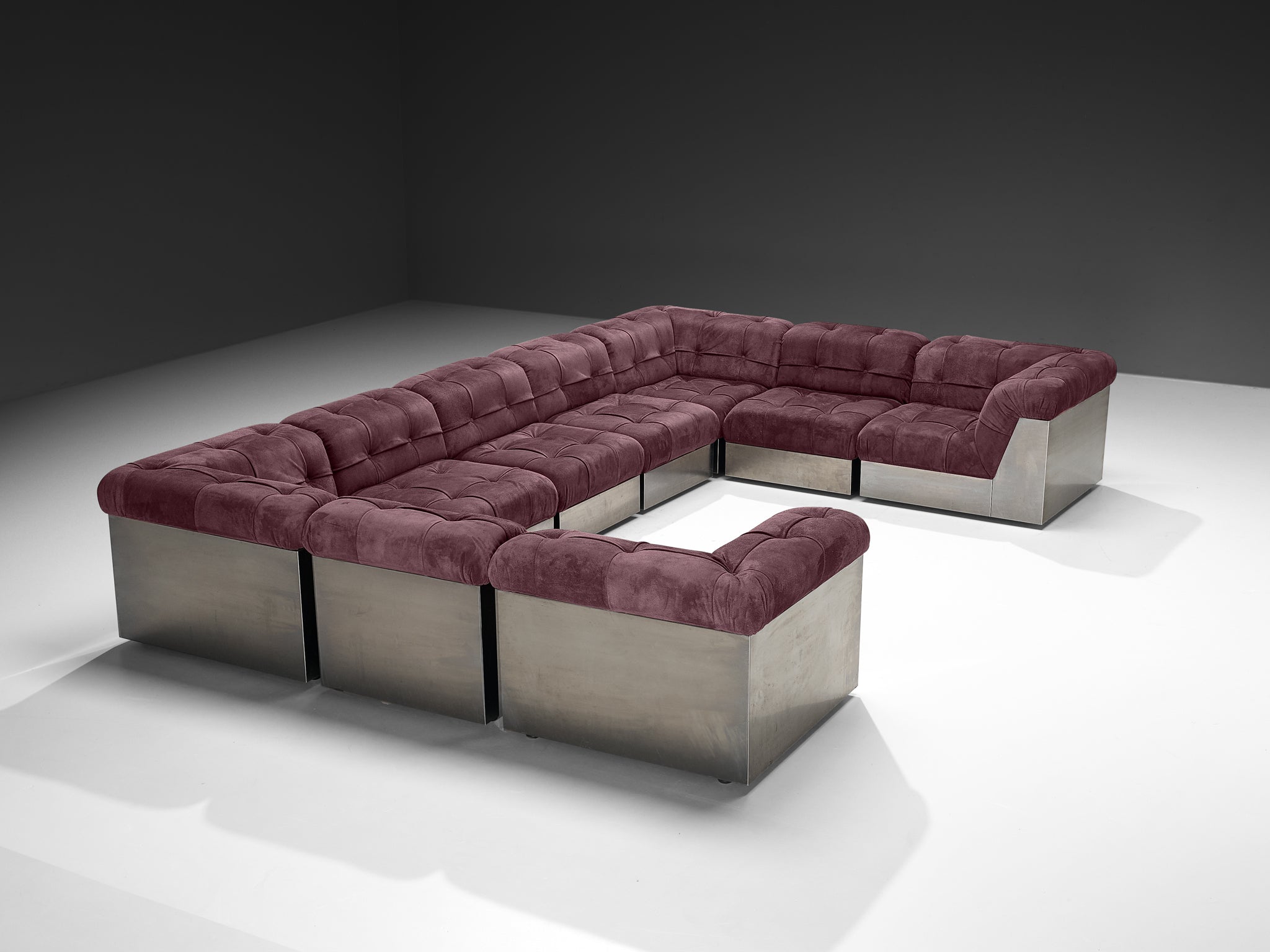Giorgio Montani for Souplina Rare Composition Sectional Sofa in Stainless Steel Seating Morentz