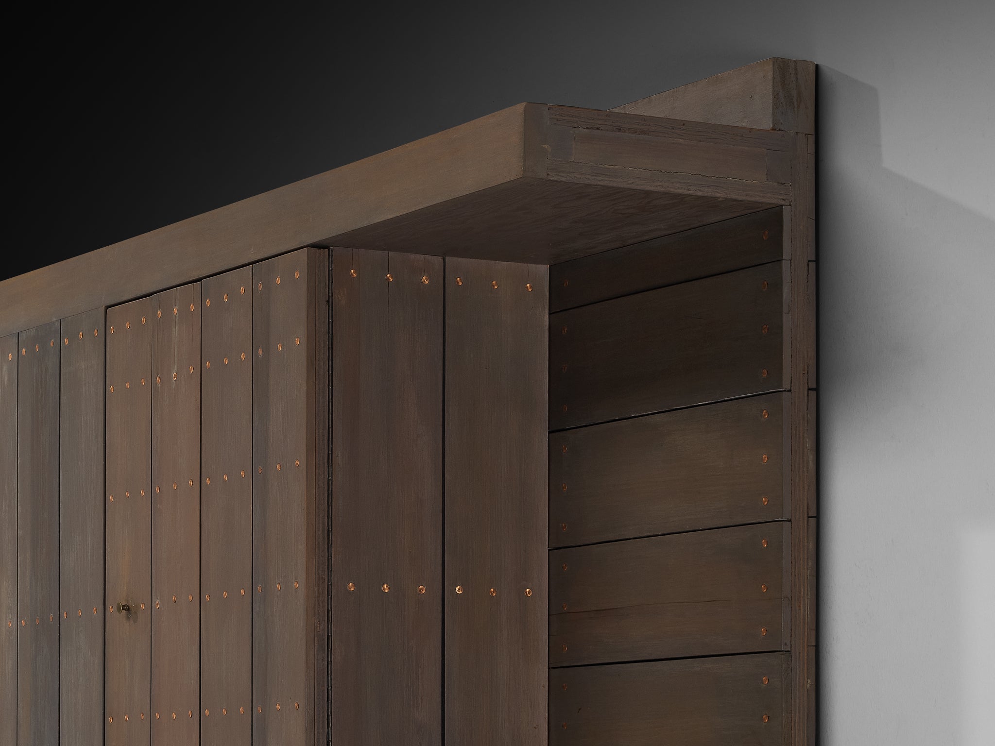 Jan de Jong Custom-Made Large Cabinet in Grey Lacquered Pine and Copper Case pieces and storage cabinets Morentz
