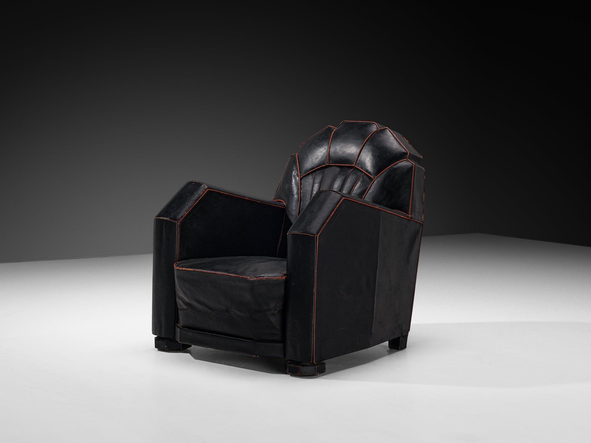 French Art Deco Club Chair in Black Leather Seating Morentz