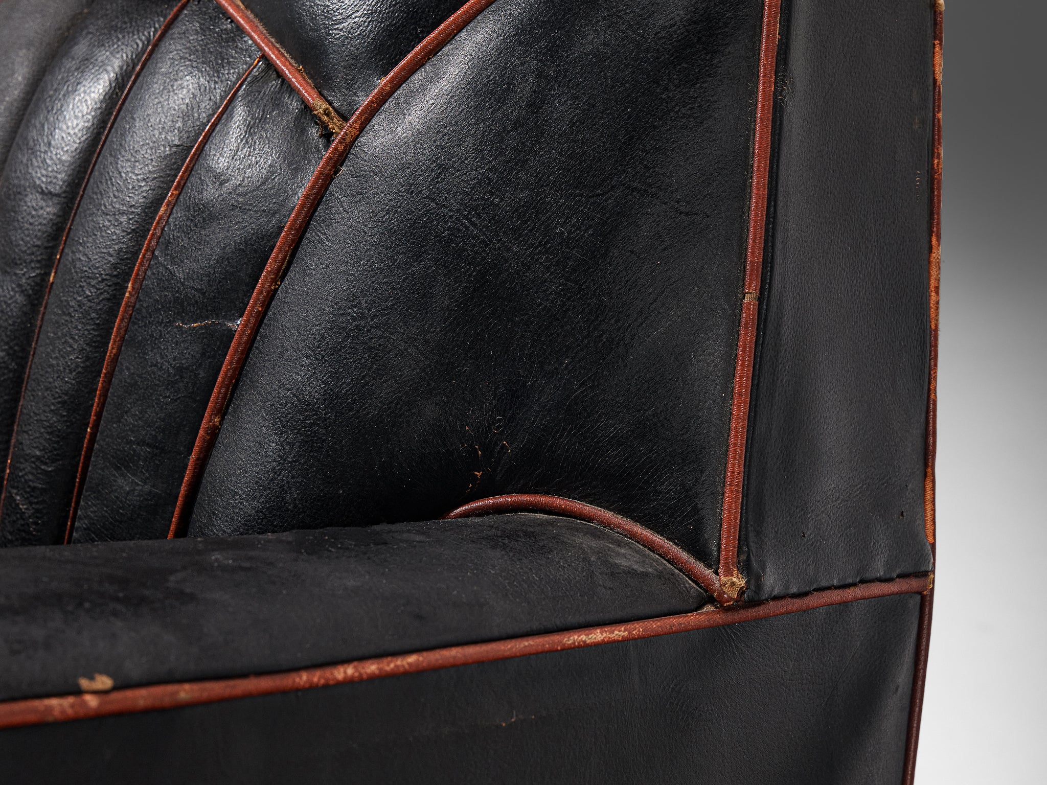 French Art Deco Club Chair in Black Leather Seating Morentz