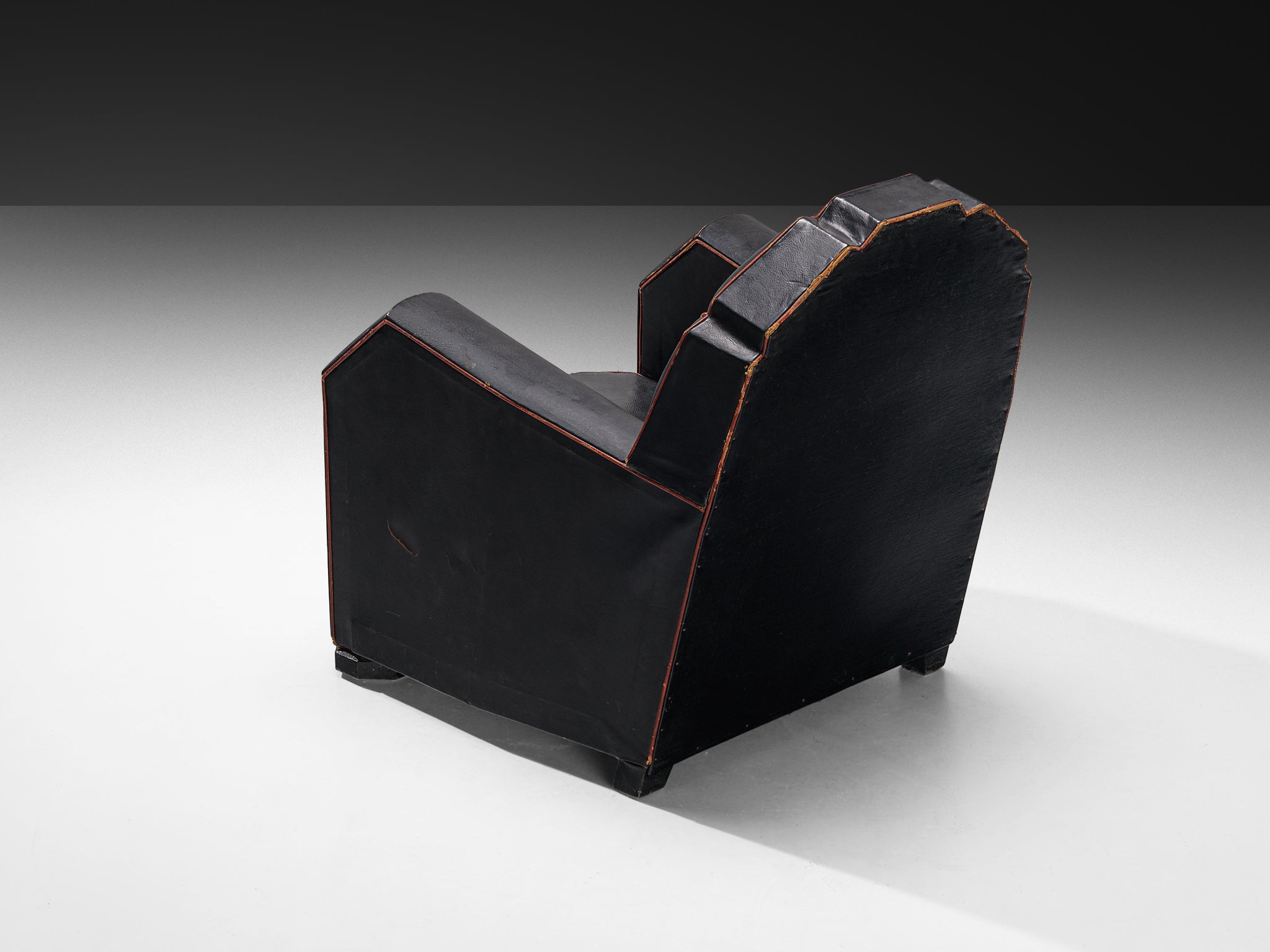 French Art Deco Club Chair in Black Leather Seating Morentz