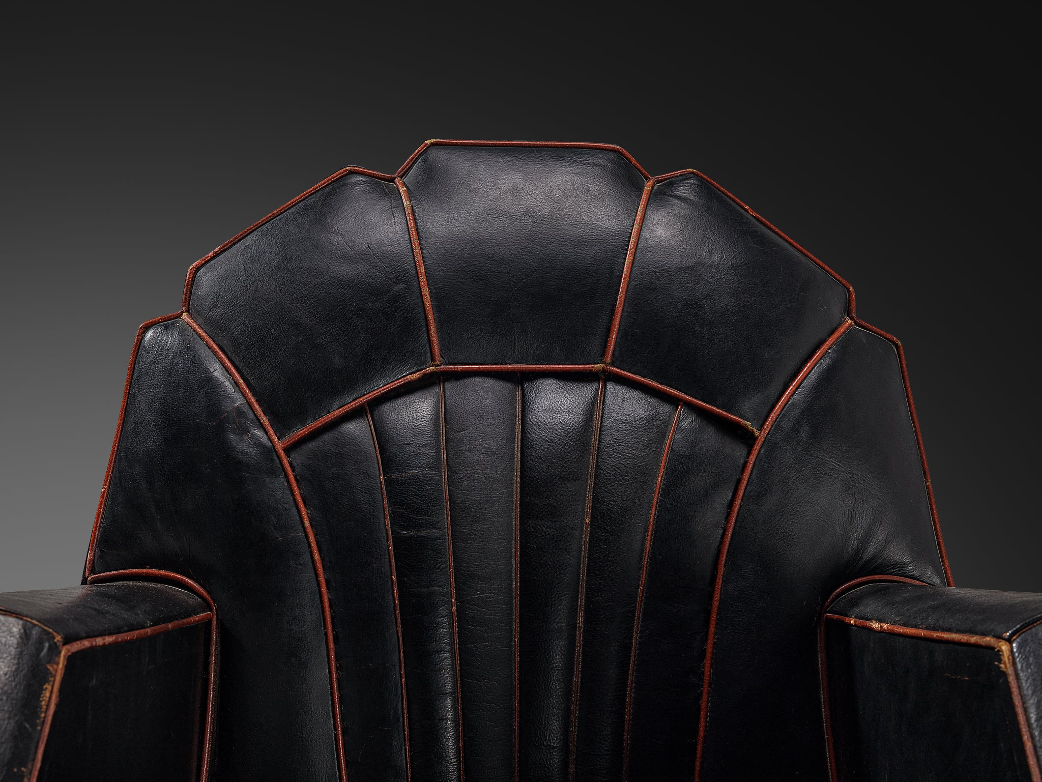 French Art Deco Club Chair in Black Leather Seating Morentz