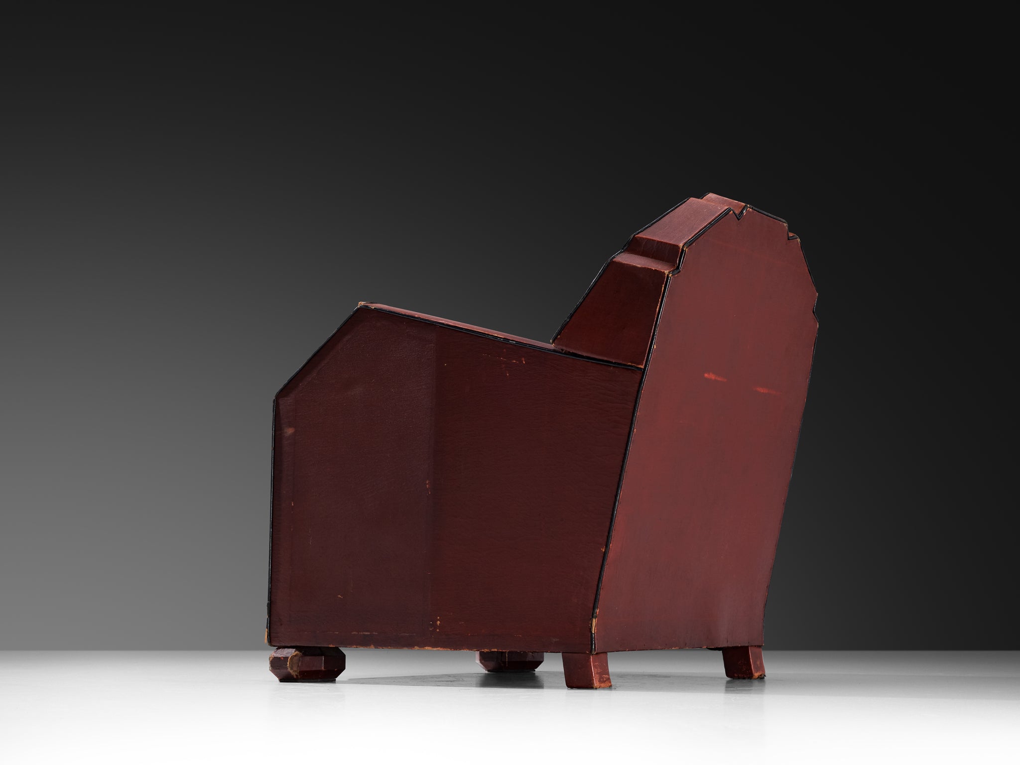 French Art Deco Club Chair in Burgundy Leather Seating Morentz