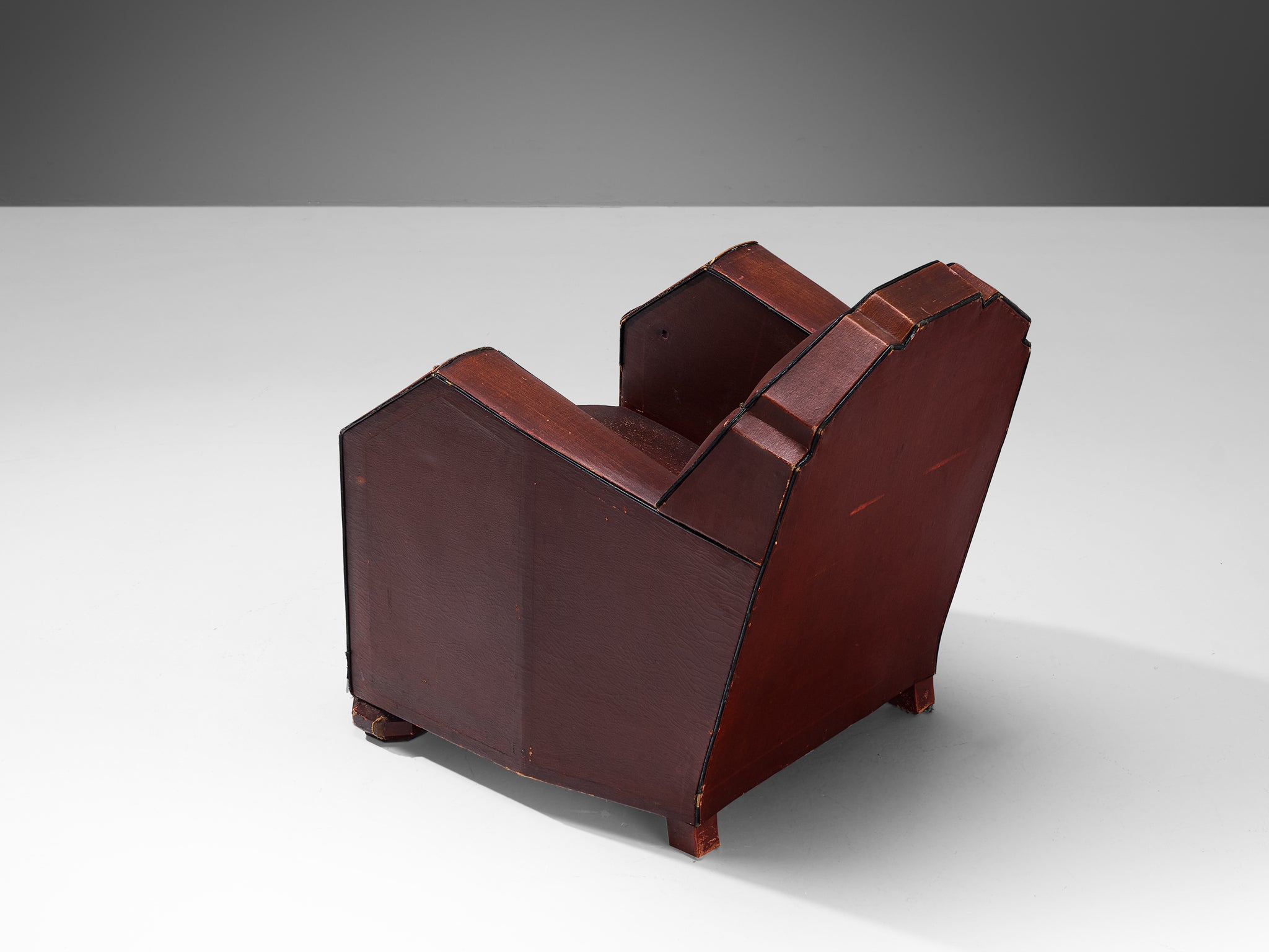 French Art Deco Club Chair in Burgundy Leather