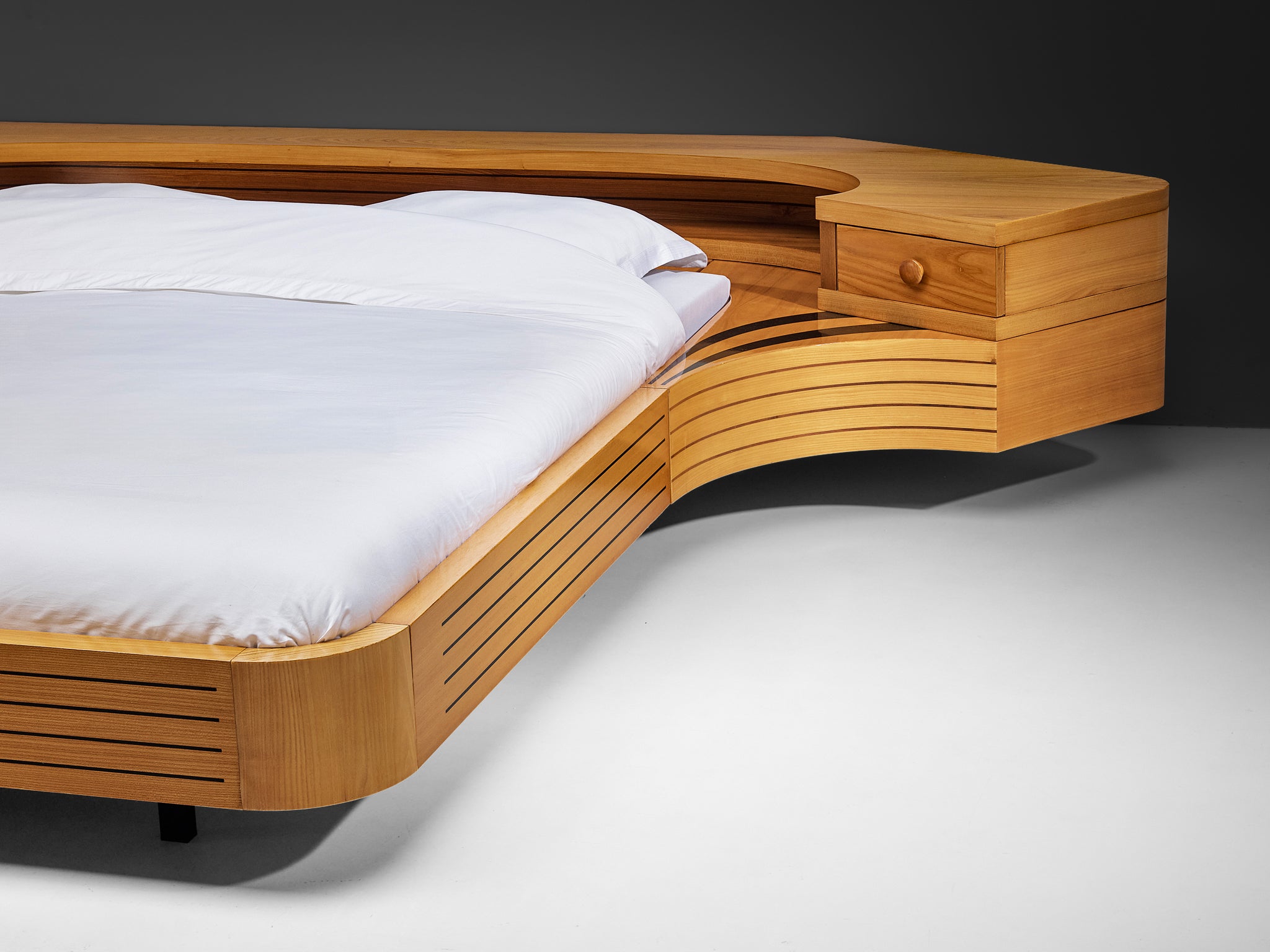 Italian Sculptural King Size bed with Integrated Nightstands in Ash More Furniture and Collectibles Morentz