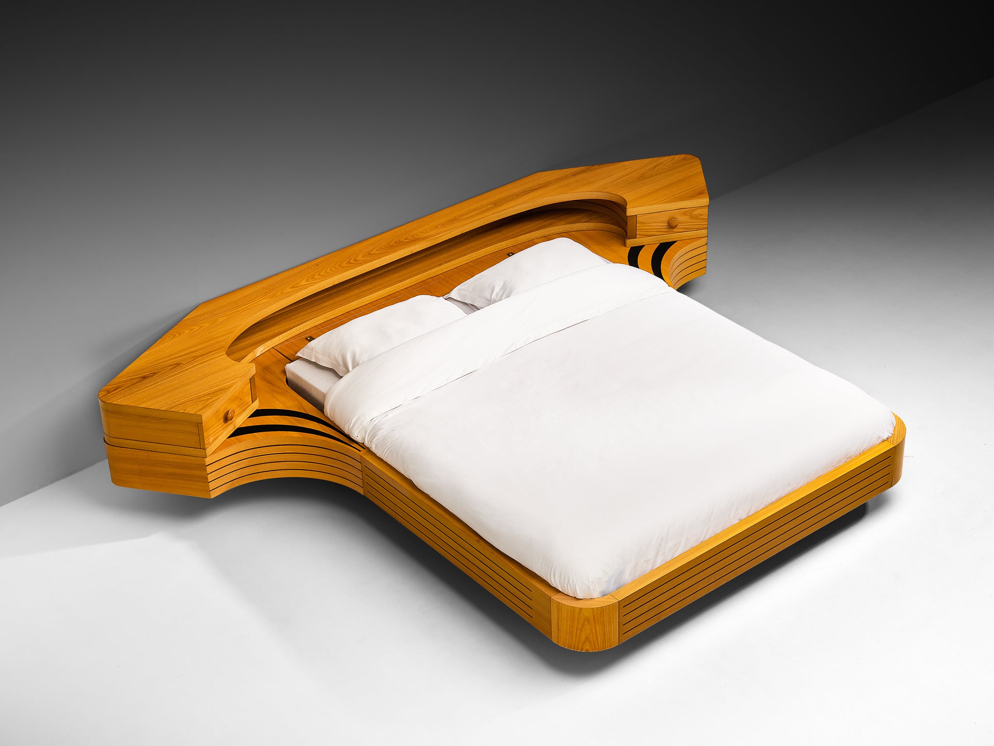 Italian Sculptural King Size bed with Integrated Nightstands in Ash More Furniture and Collectibles Morentz
