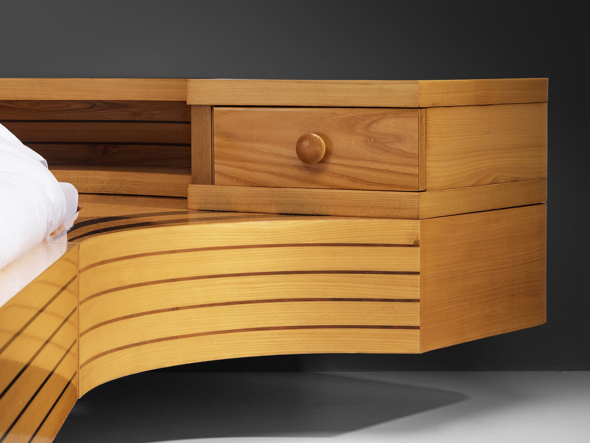 Italian Sculptural King Size bed with Integrated Nightstands in Ash More Furniture and Collectibles Morentz