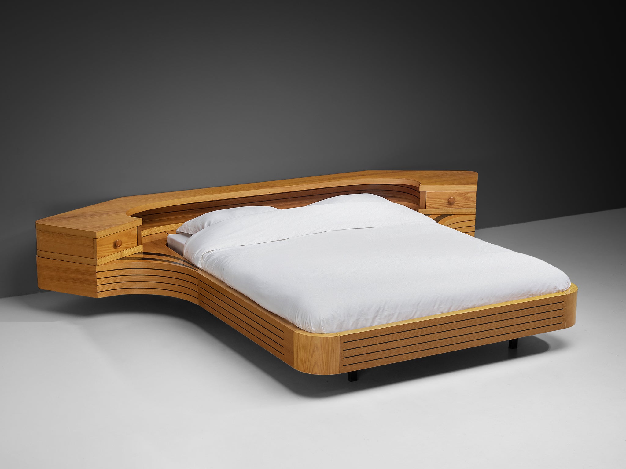 Italian Sculptural King Size bed with Integrated Nightstands in Ash More Furniture and Collectibles Morentz