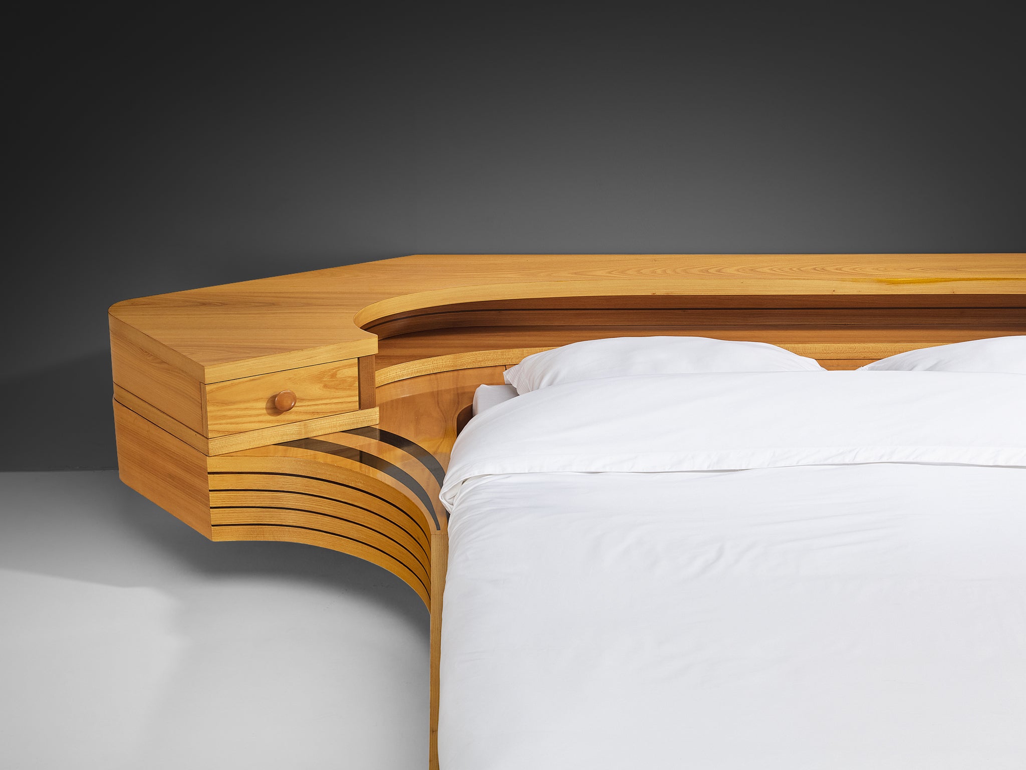 Italian Sculptural King Size bed with Integrated Nightstands in Ash More Furniture and Collectibles Morentz