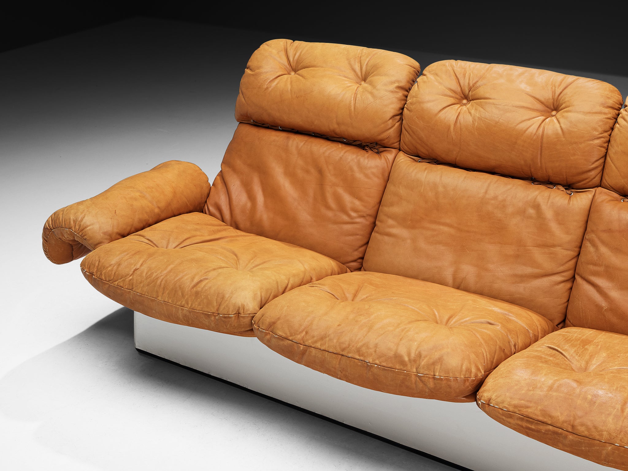 Italian Sofa in Cognac Leather and Aluminum Seating Morentz
