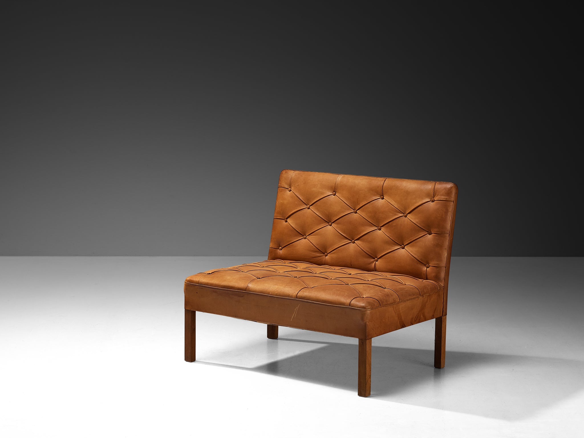 Kaare Klint for Rud Rasmussen Settees with Ottomans in Cognac Leather Mahogany Seating Morentz
