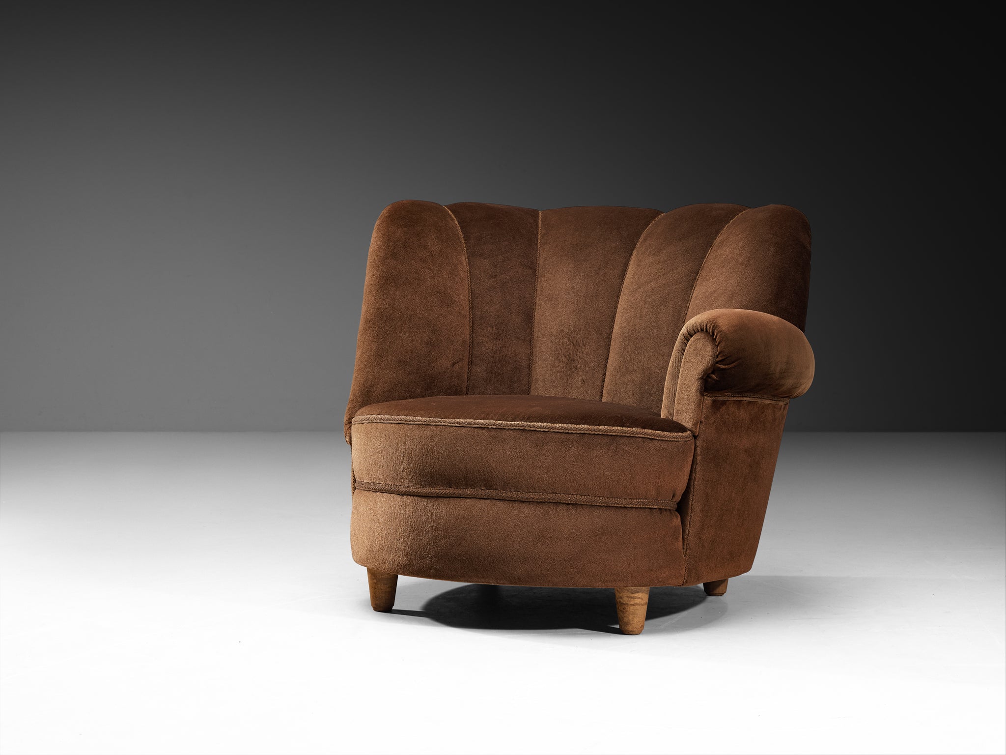Carl Malmsten 'Redet' Lounge Chair in Brown Velvet and Ash Seating Morentz