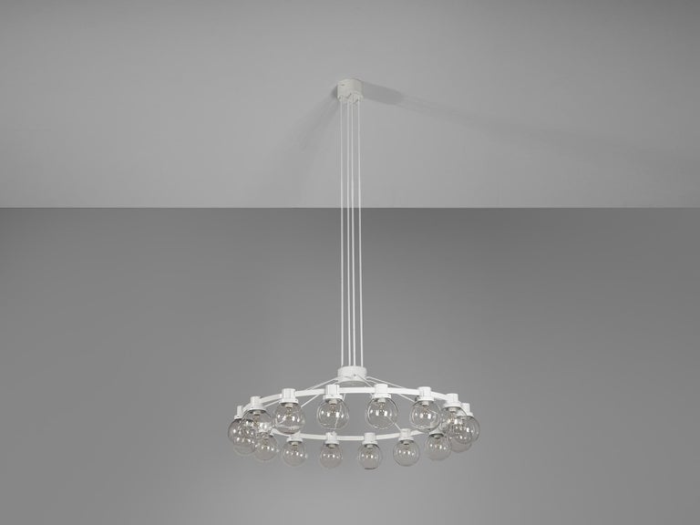 Large Chandelier in White Lacquered Metal with Hand Blown Glass Globes
