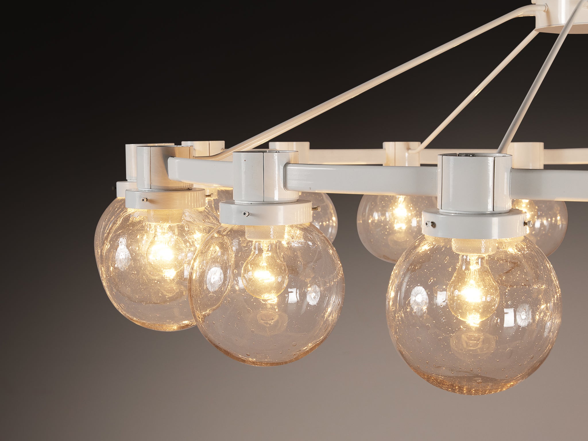 Large Chandelier in White Lacquered Metal with Hand Blown Glass Globes Lighting Morentz