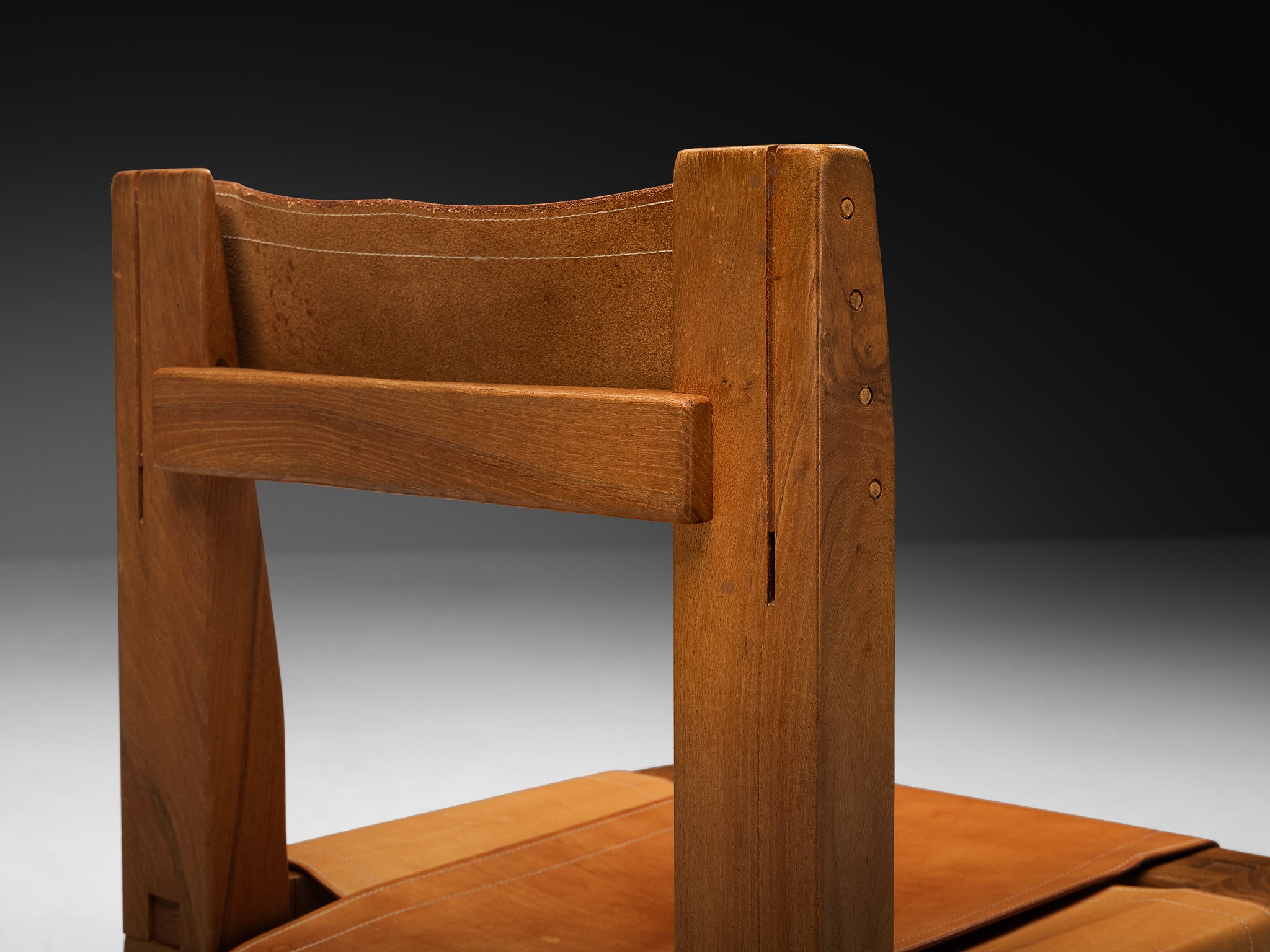 Early Pierre Chapo 'S11' Dining Chairs in Solid Elm and Cognac Leather Seating Morentz