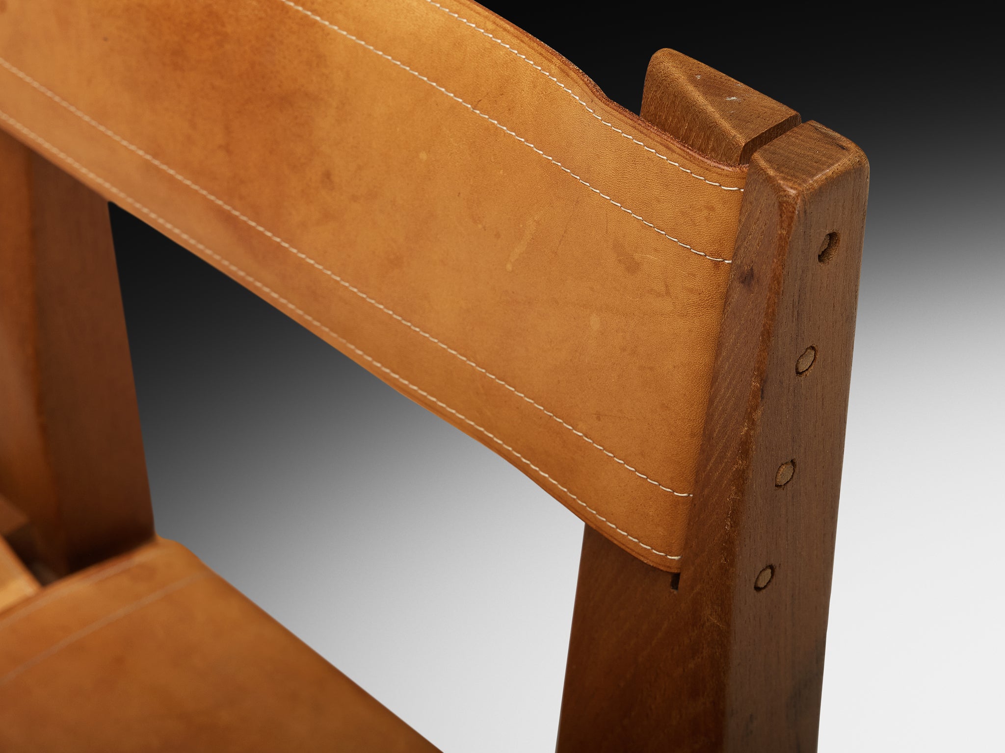 Early Pierre Chapo 'S11' Dining Chairs in Solid Elm and Cognac Leather Seating Morentz