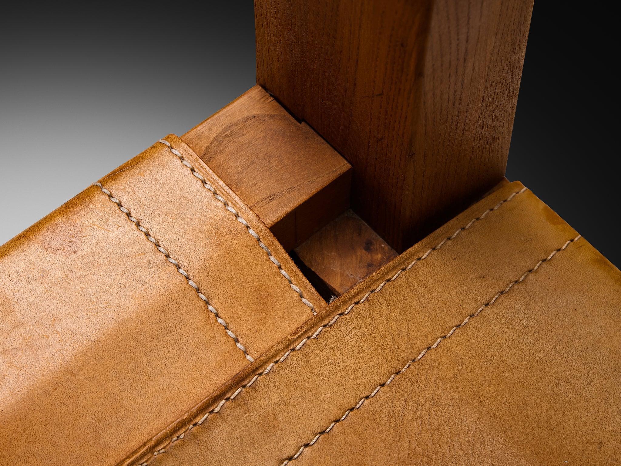 Early Pierre Chapo 'S11' Dining Chair in Solid Elm and Cognac Leather