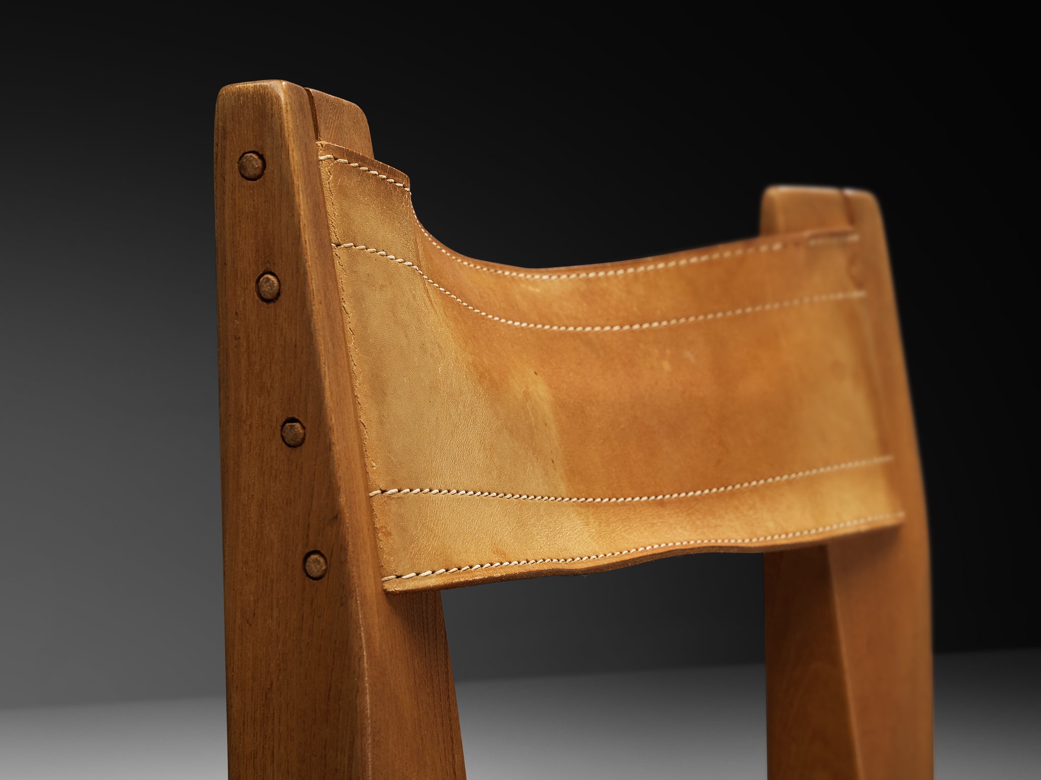 Early Pierre Chapo 'S11' Dining Chair in Solid Elm and Cognac Leather