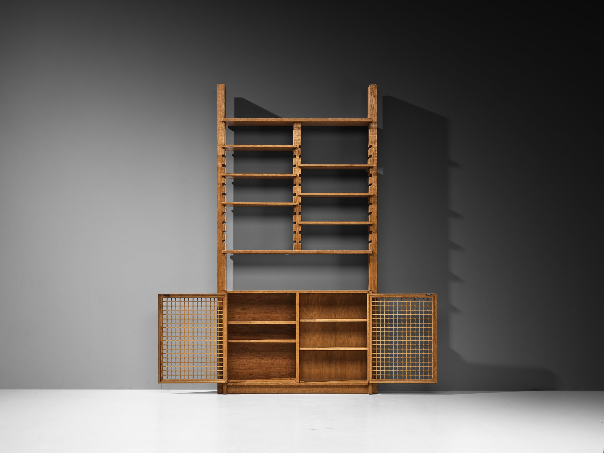 Giuseppe Rivadossi for Officina Rivadossi Highboard with Shelves in Oak Case pieces and storage cabinets Morentz