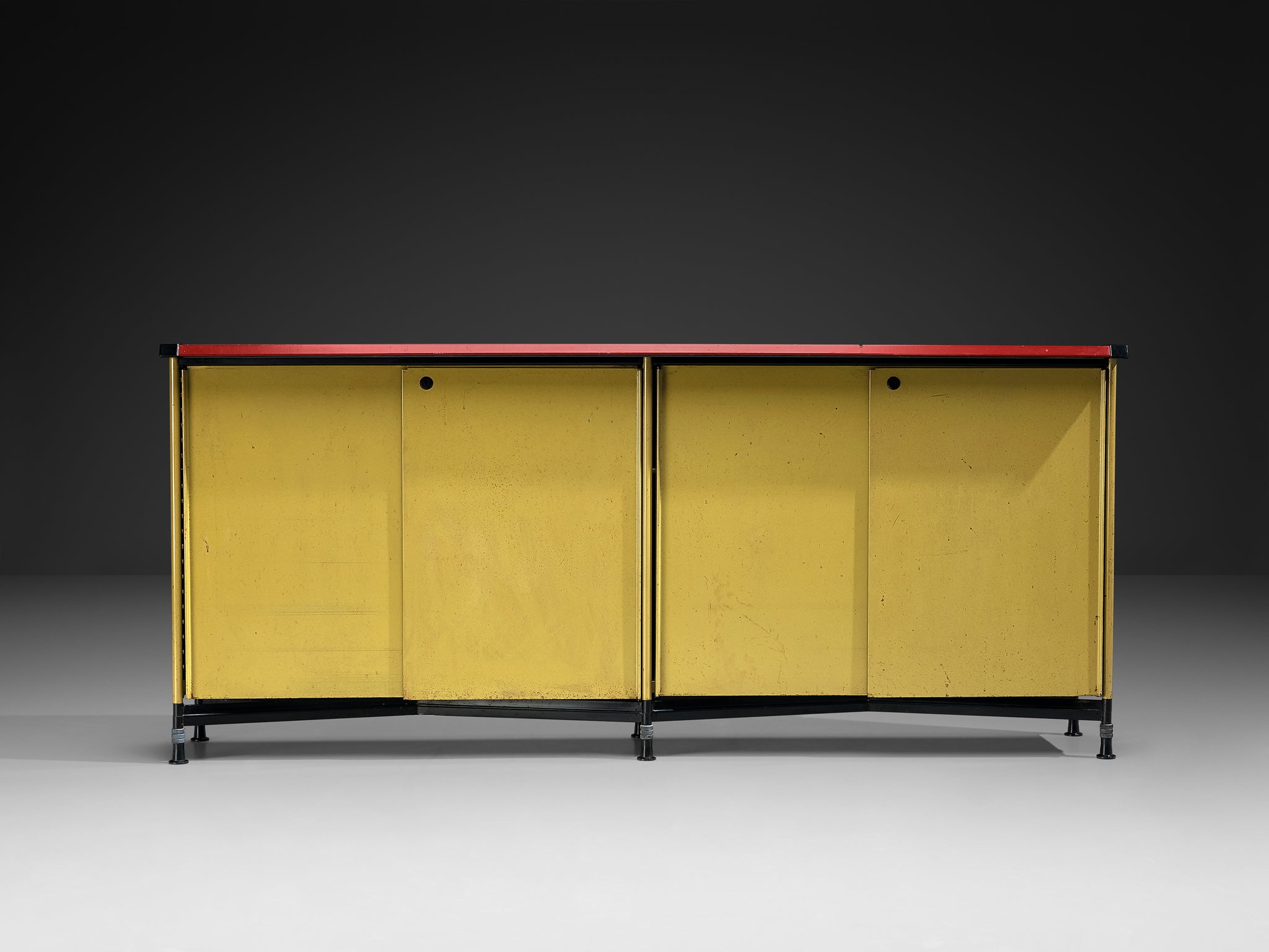 Studio BBPR for Olivetti ‘Spazio’ Sideboard in Green Coated Steel with Red Top Case pieces and storage cabinets Morentz