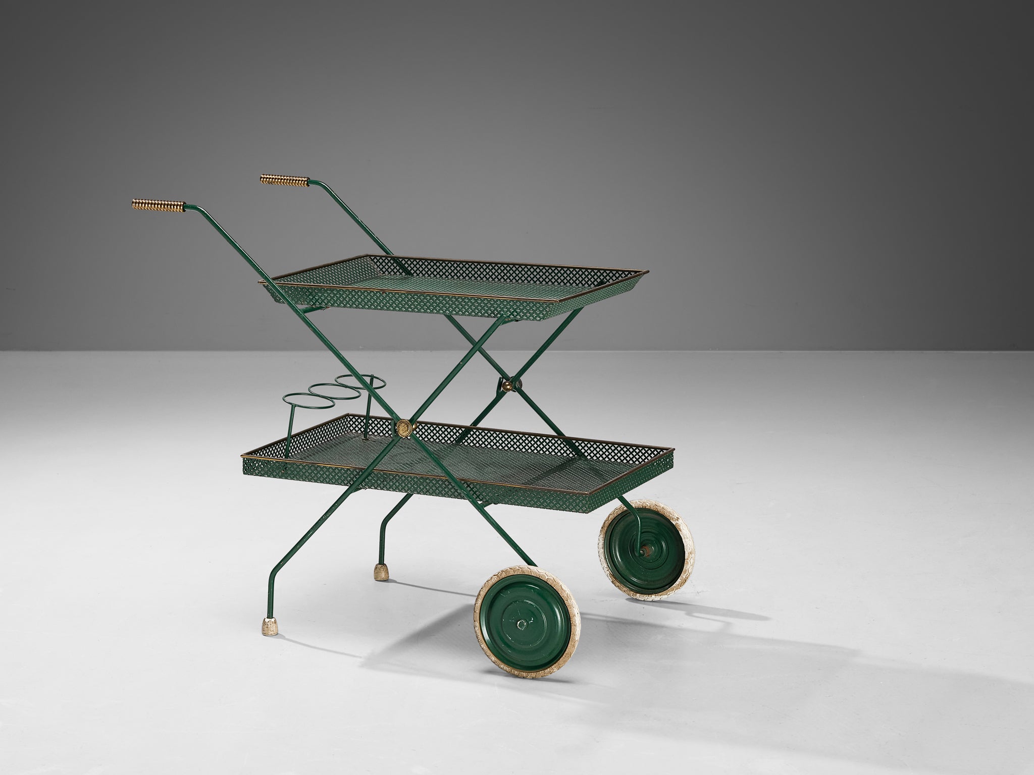 Svenskt Tenn Serving Trolley in Green Lacquered Metal Tables Morentz