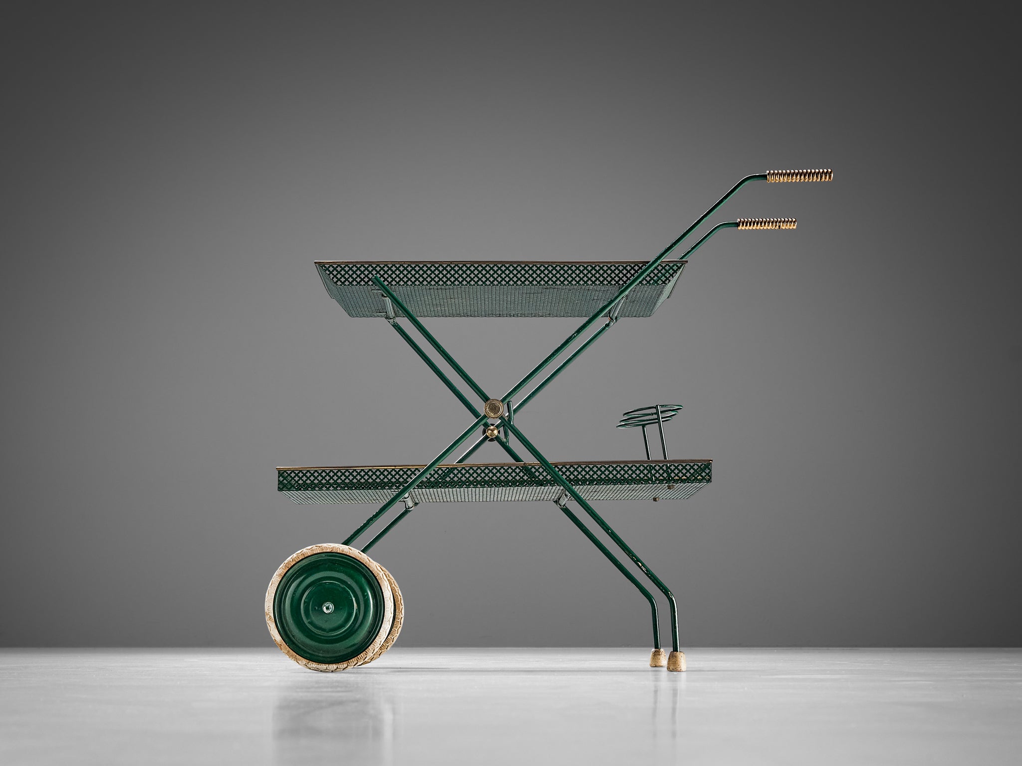 Svenskt Tenn Serving Trolley in Green Lacquered Metal Tables Morentz