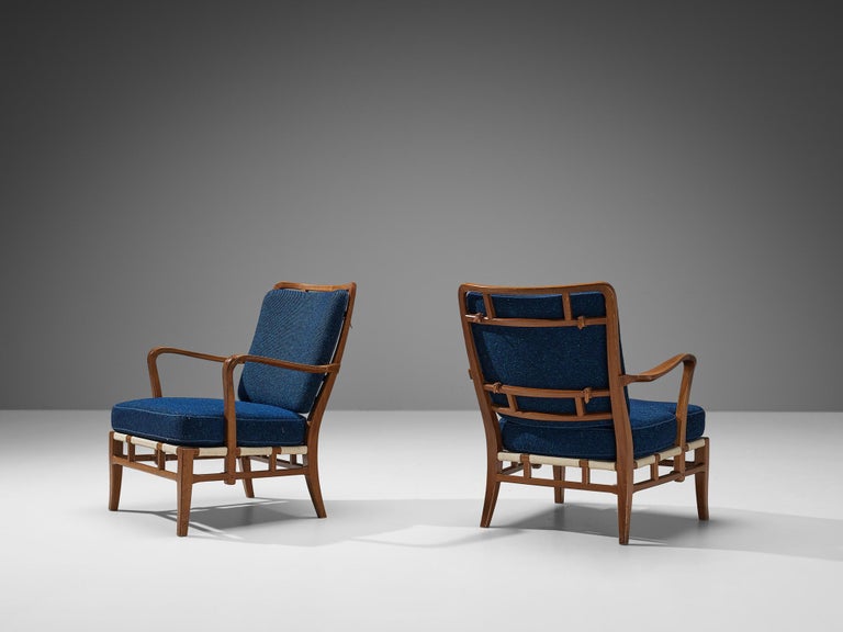 Carl-Axel Acking for Nk Hantverk Lounge Chairs in Mahogany and Wool