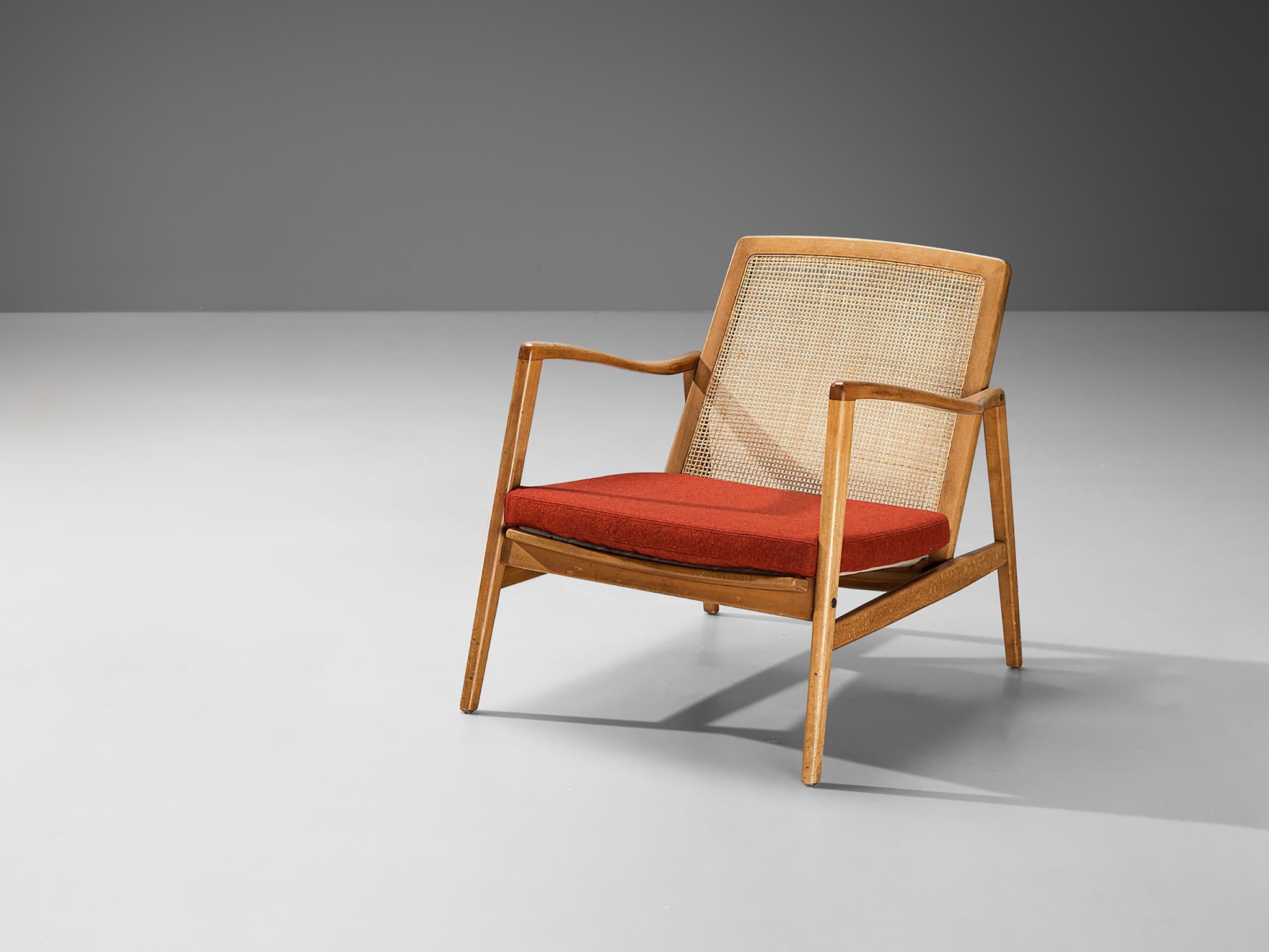 Hartmut Lohmeyer for Wilkhahn Lounge Chair in Cane and Walnut