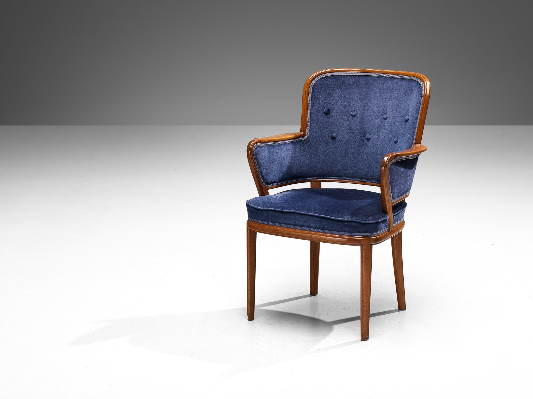 Carl Malmsten Set of Eight Armchairs in Mahogany and Blue Upholstery Seating Morentz
