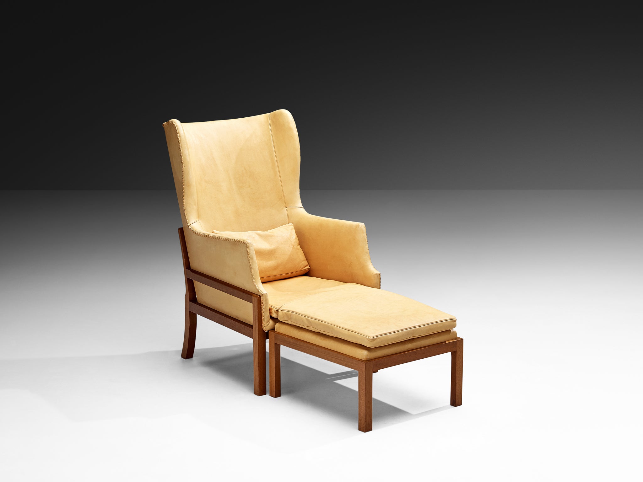 Mogens Koch for K. Ivan Schlechter 'Fireside' Wingback Chair with Ottoman Seating Morentz