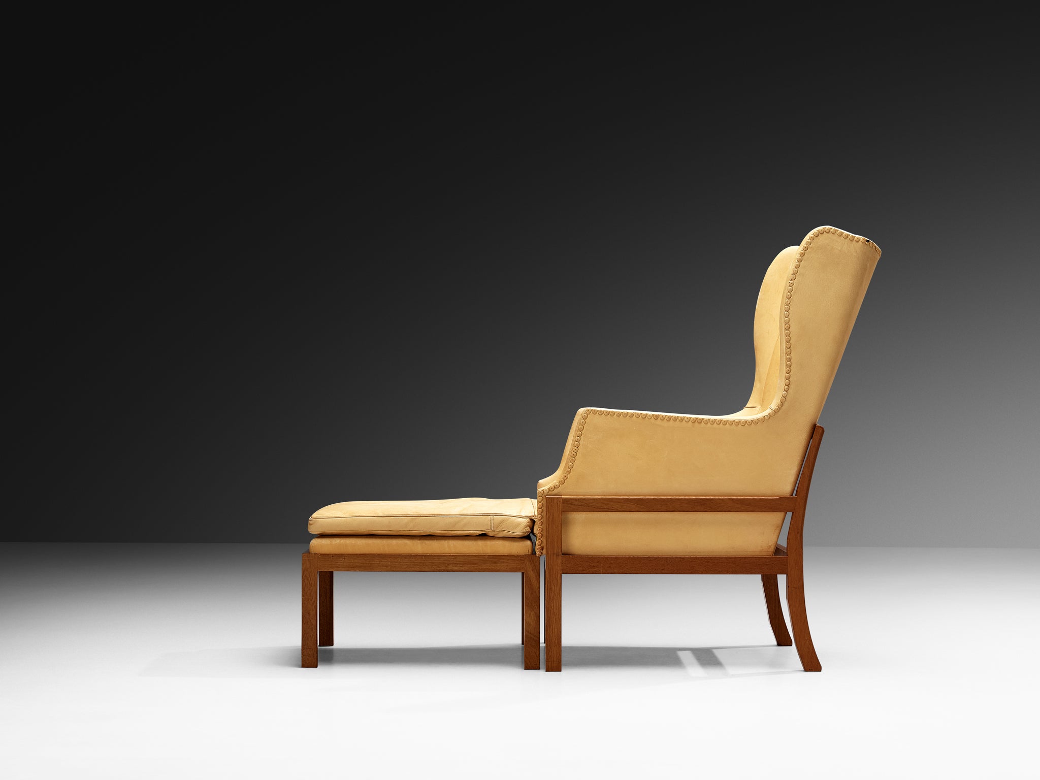 Mogens Koch for K. Ivan Schlechter 'Fireside' Wingback Chair with Ottoman Seating Morentz