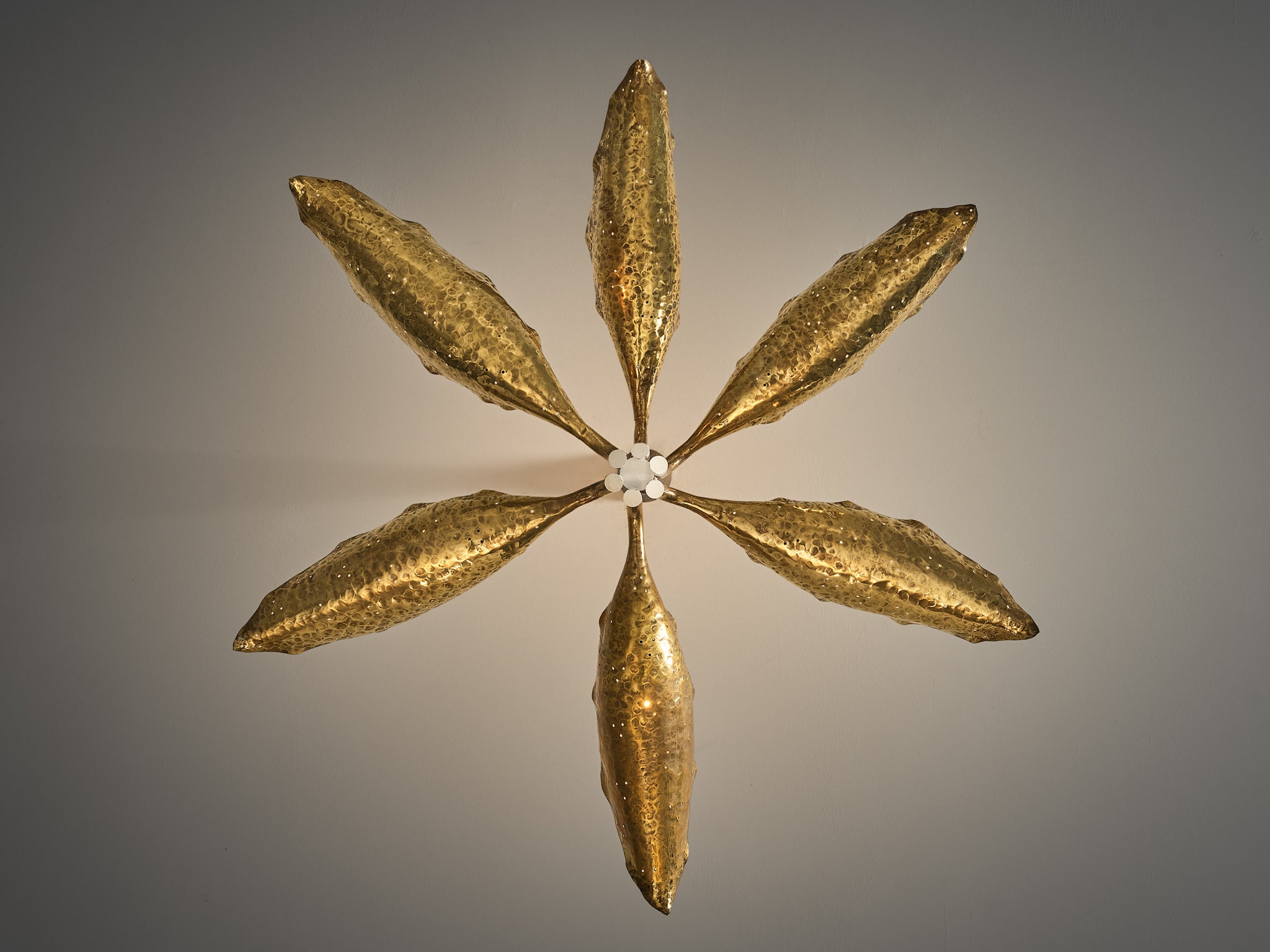 Angelo Lelii for Arredoluce Chandelier in Hammered Brass Lighting Morentz