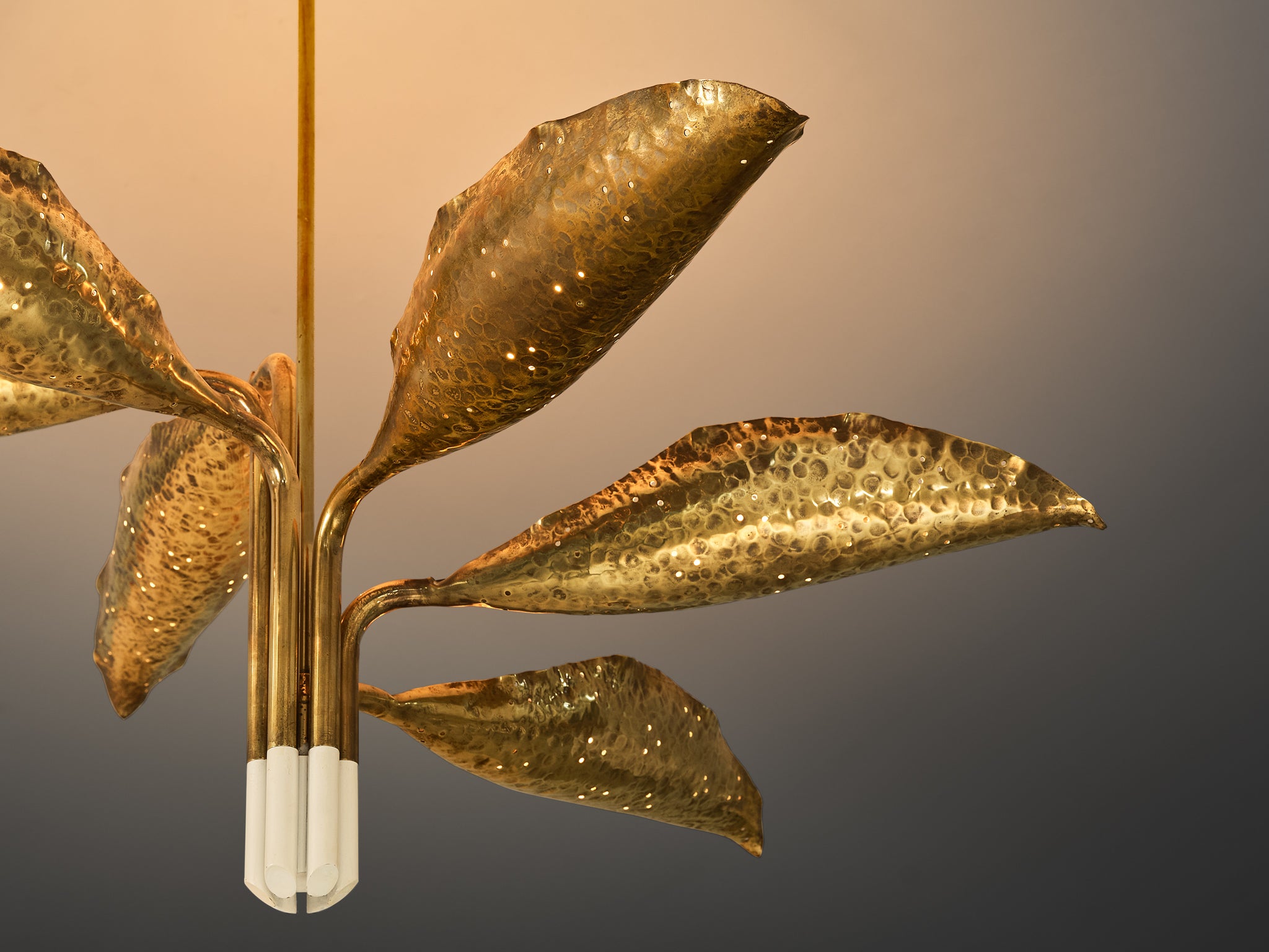 Angelo Lelii for Arredoluce Chandelier in Hammered Brass Lighting Morentz