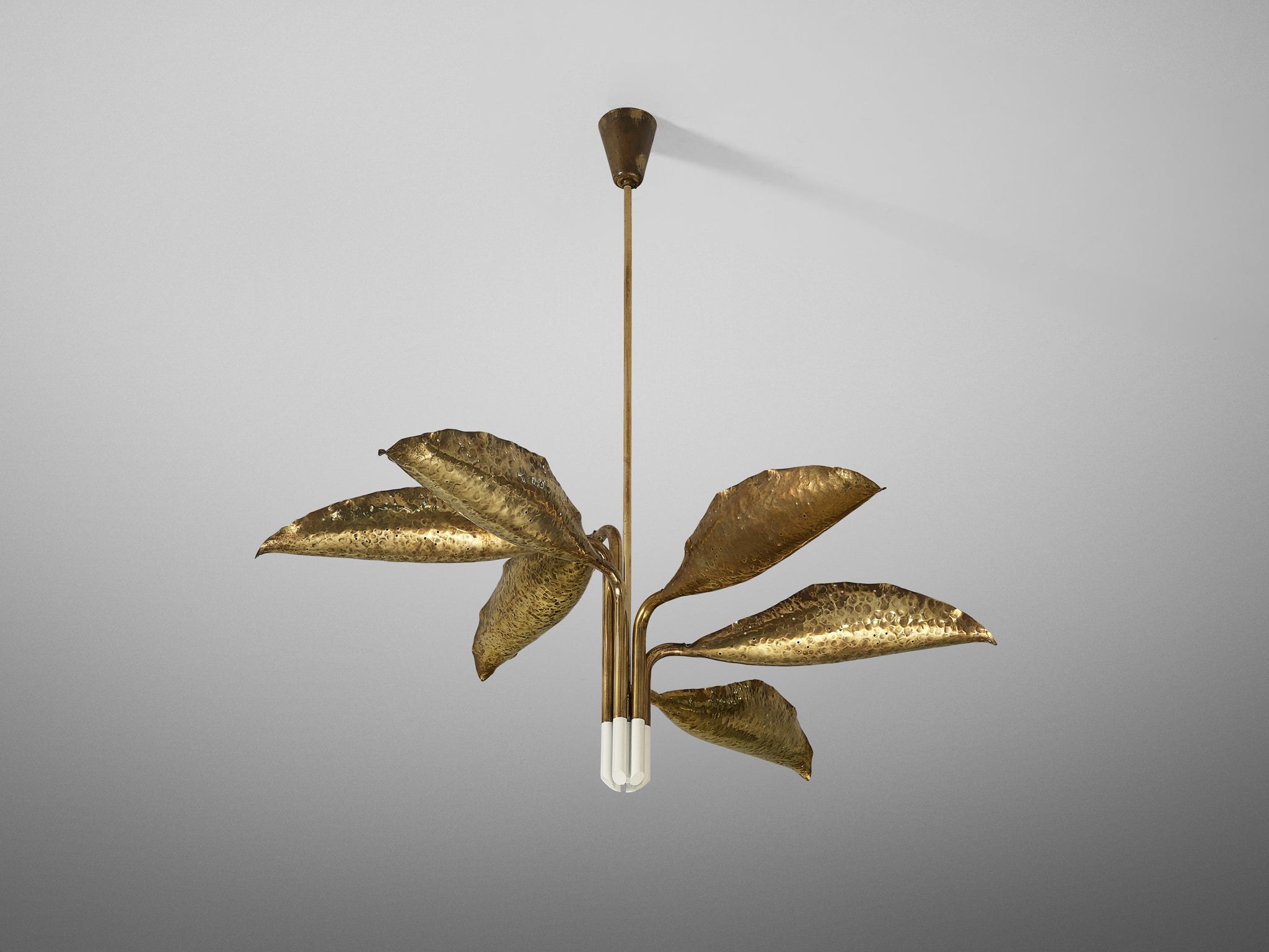 Angelo Lelii for Arredoluce Chandelier in Hammered Brass Lighting Morentz