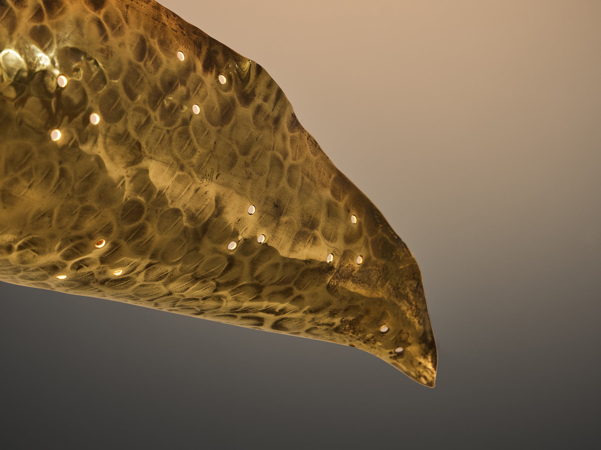 Angelo Lelii for Arredoluce Chandelier in Hammered Brass Lighting Morentz