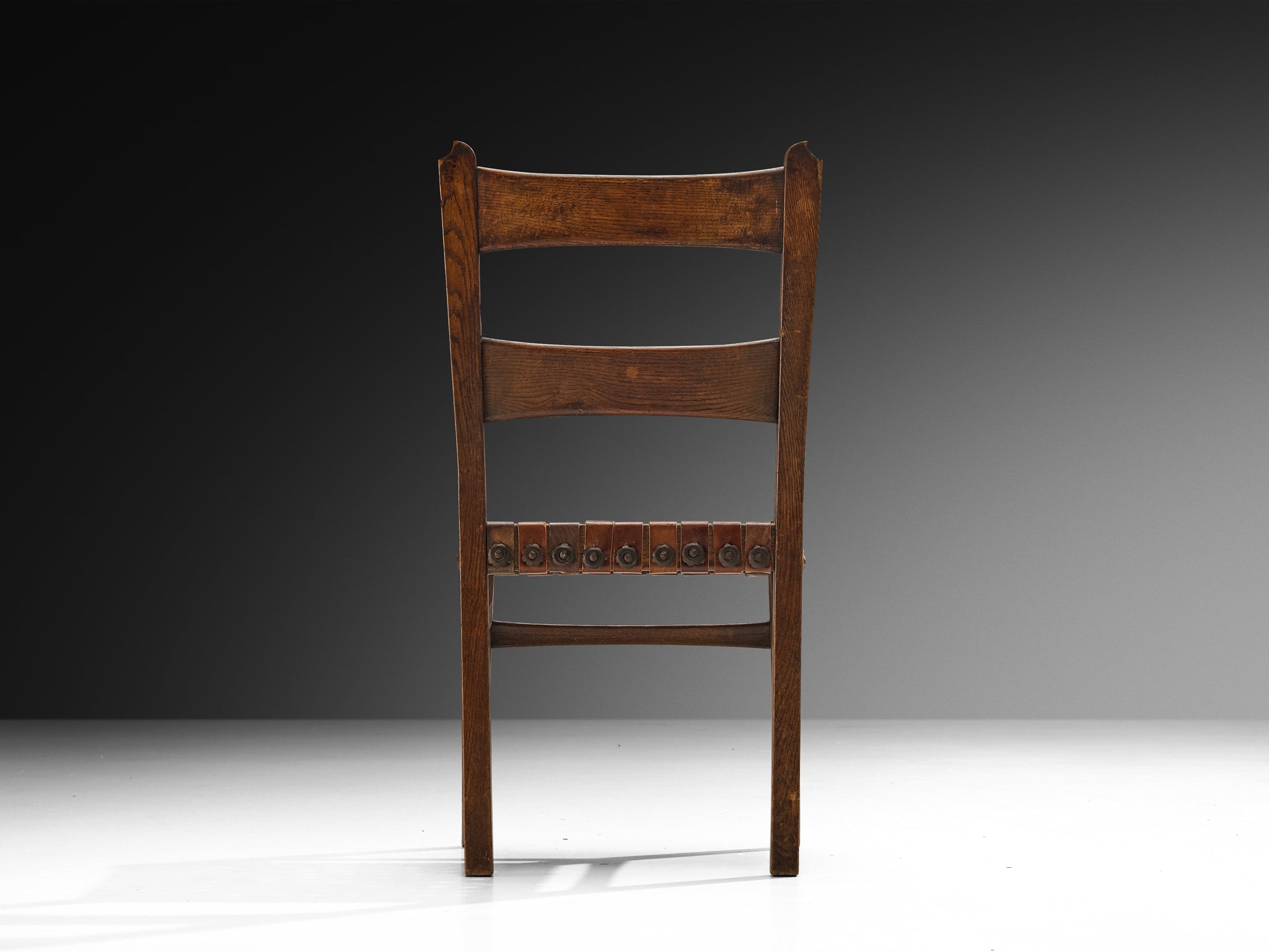 Ernesto Valabrega for Vittorio Valabrega Set of Six Dining Chairs in Oak and Leather Seating Morentz