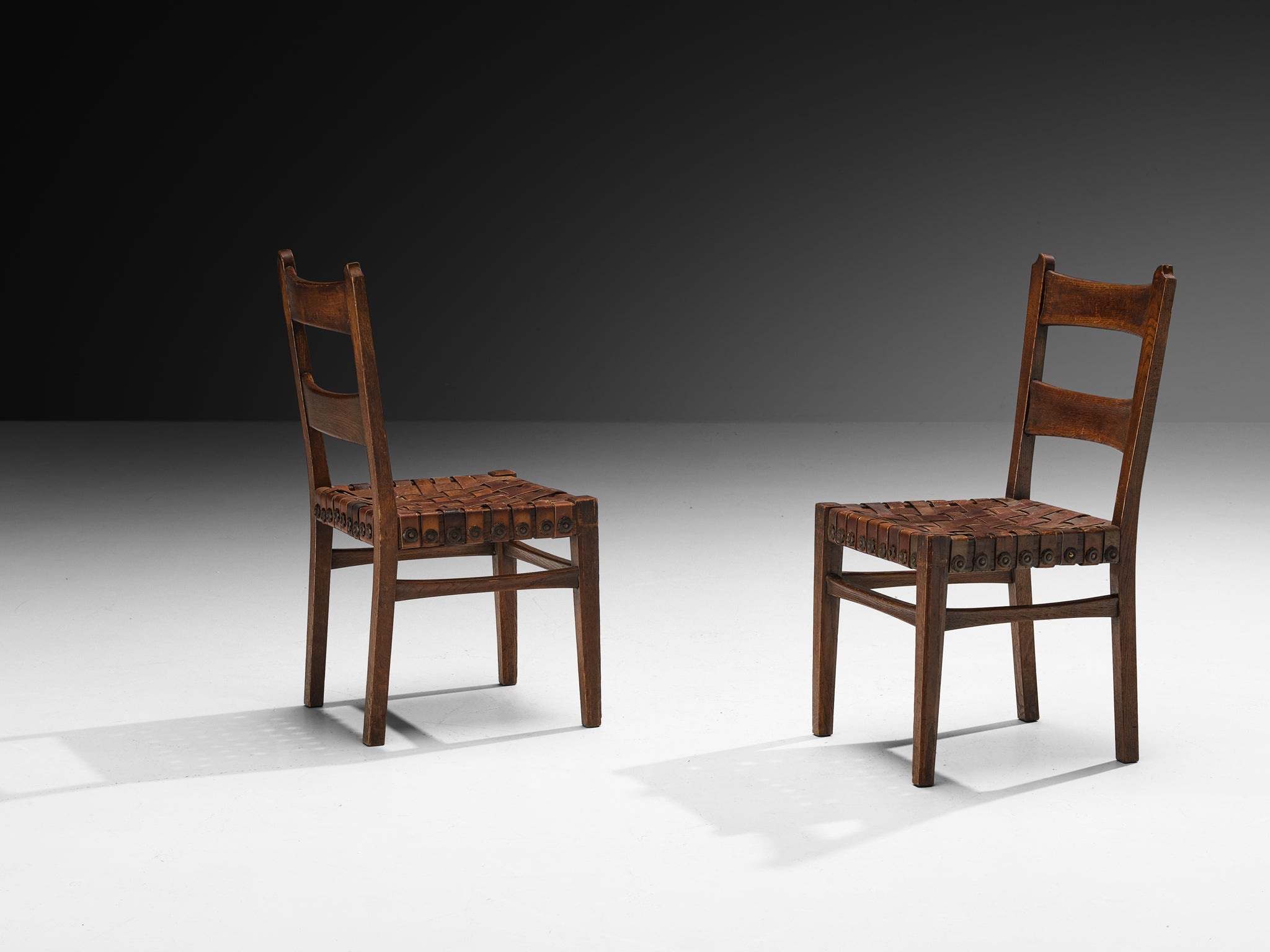 Ernesto Valabrega for Vittorio Valabrega Set of Six Dining Chairs in Oak and Leather Seating Morentz