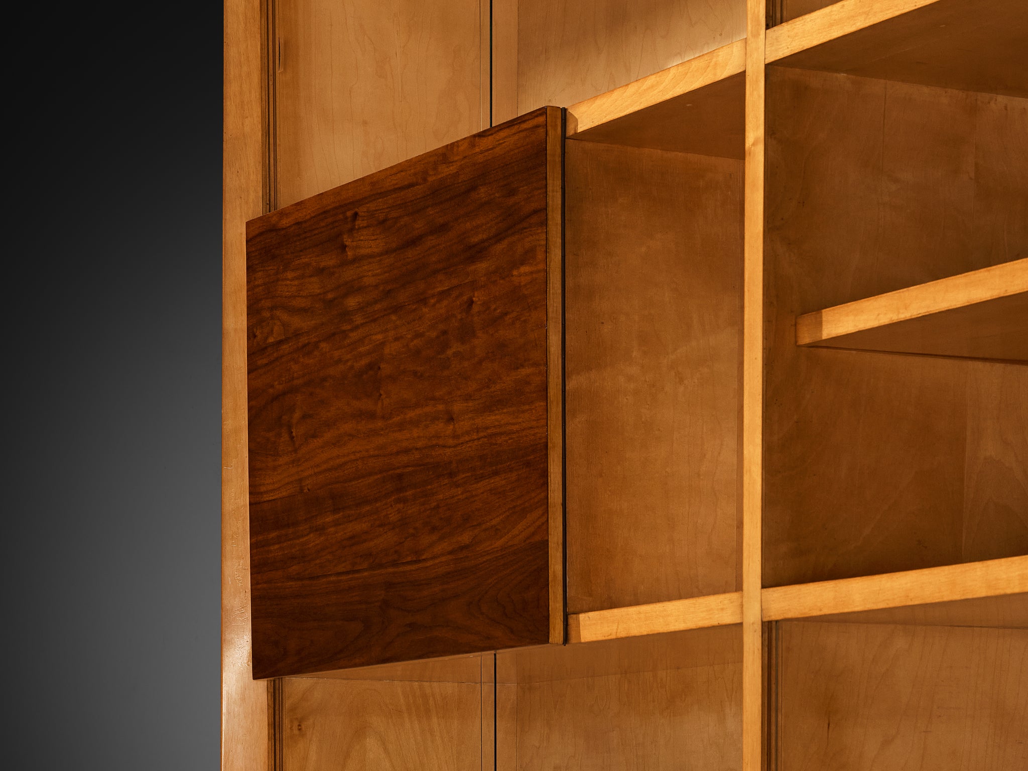 Mid-Century Modern Italian Wall Unit in Maple and Walnut Case pieces and storage cabinets Morentz