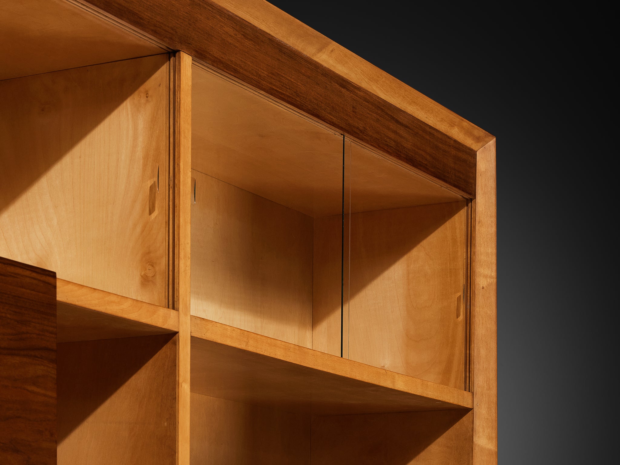 Mid-Century Modern Italian Wall Unit in Maple and Walnut Case pieces and storage cabinets Morentz