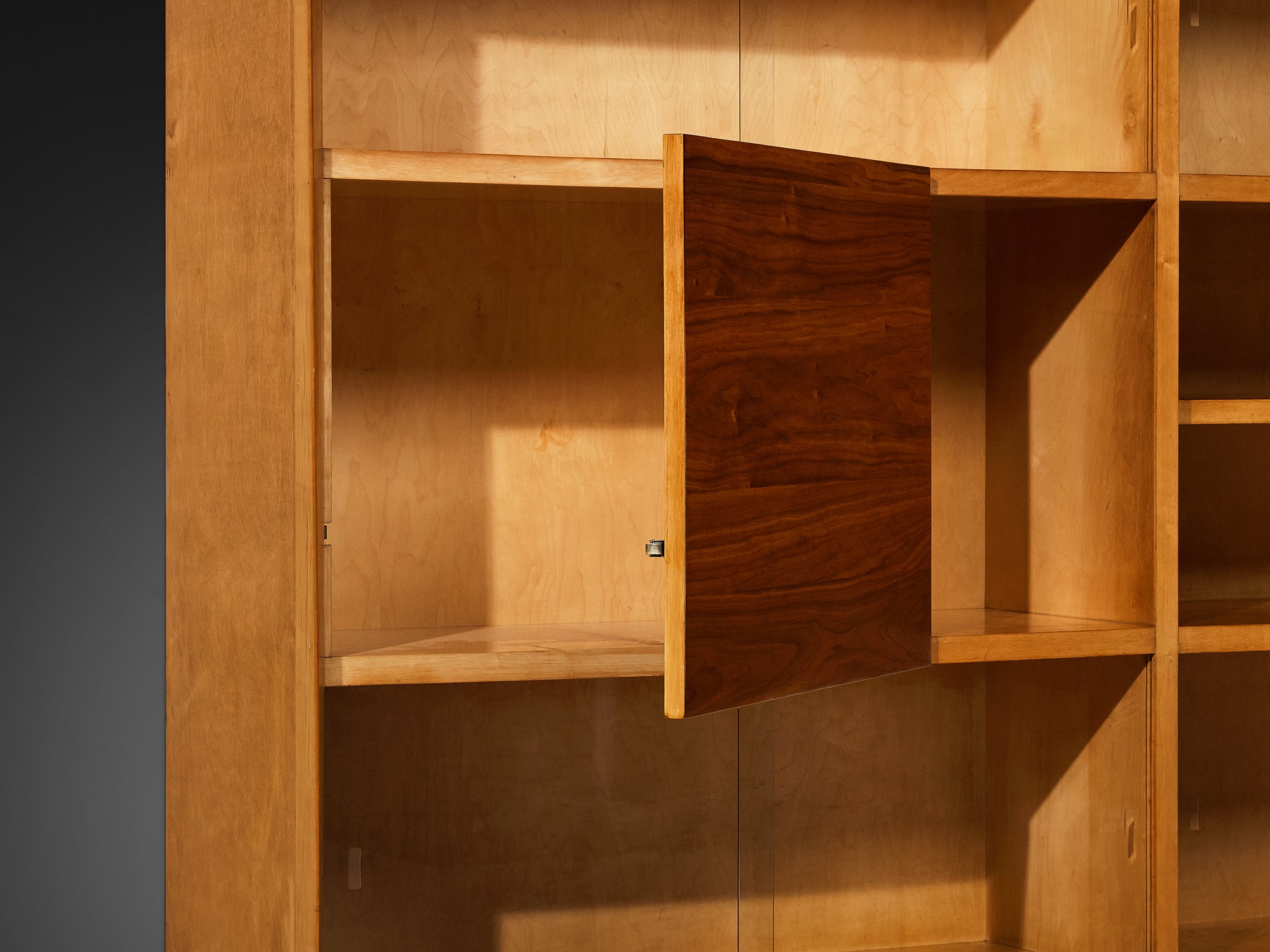 Mid-Century Modern Italian Wall Unit in Maple and Walnut Case pieces and storage cabinets Morentz