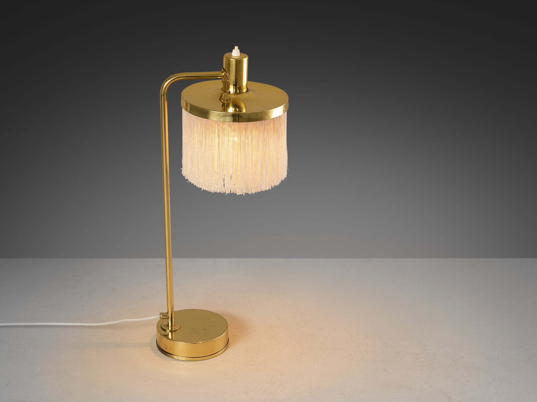 Hans-Agne Jakobsson Pair of 'Fringe' Table Lamps in Brass and Silk Lighting Morentz