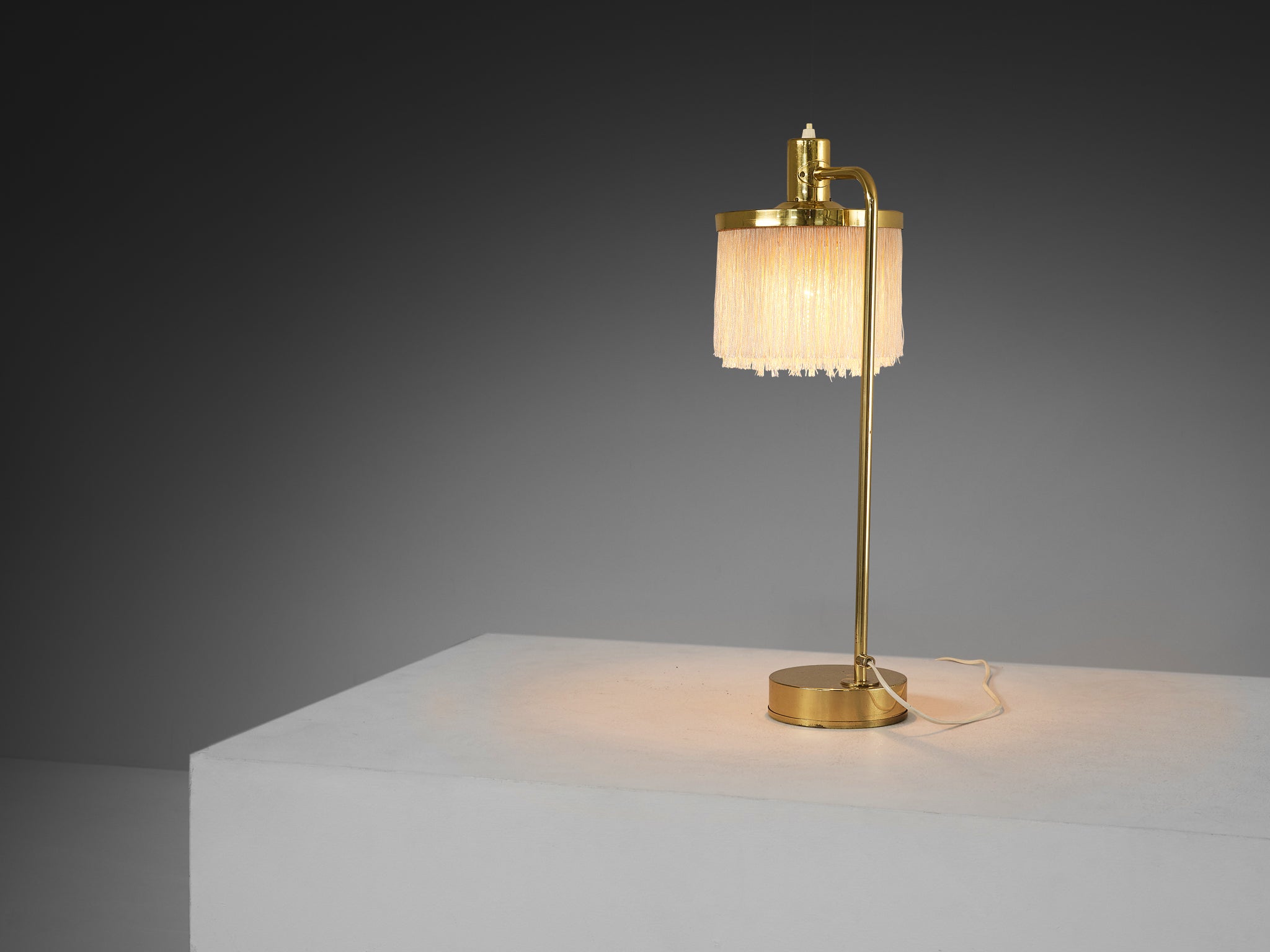 Hans-Agne Jakobsson Pair of 'Fringe' Table Lamps in Brass and Silk Lighting Morentz