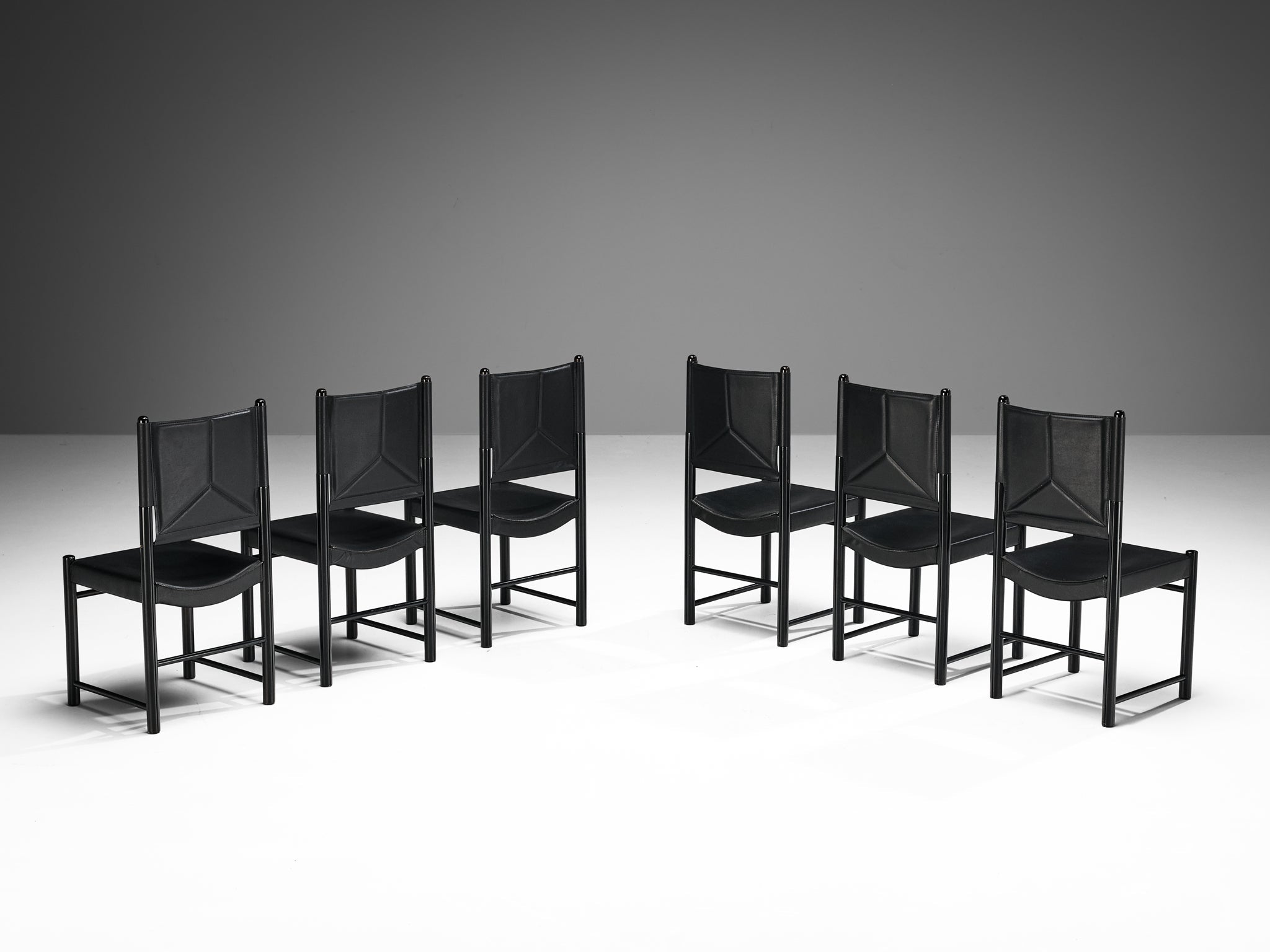 Italian Set of Six Dining Chairs in Black Upholstery with Black Frame seating Morentz