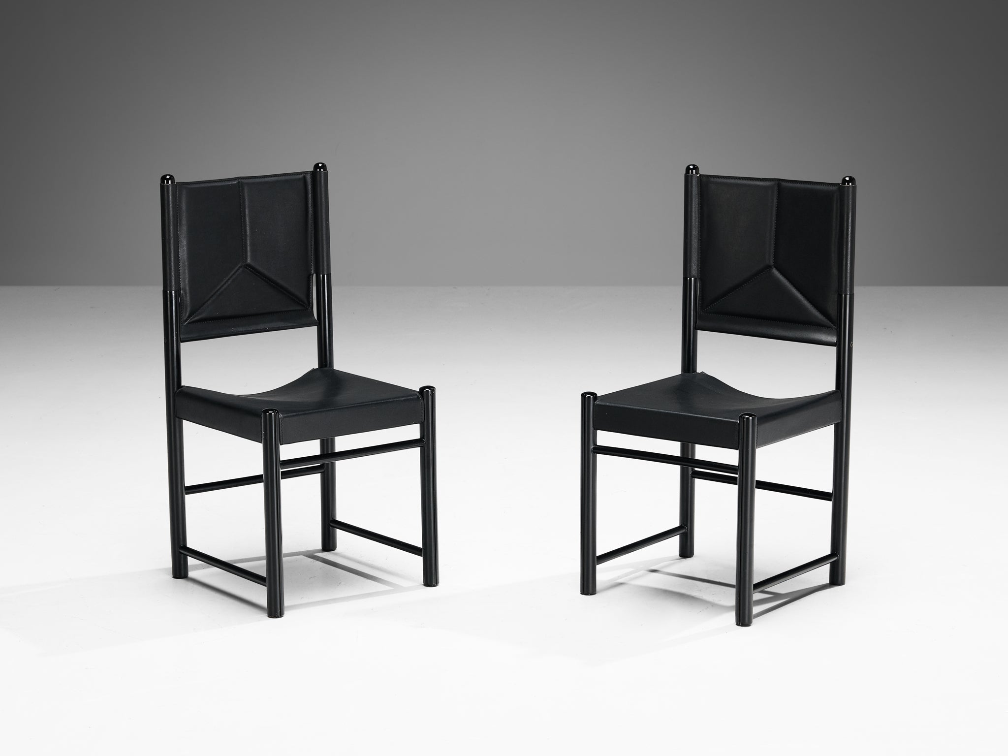 Italian Set of Six Dining Chairs in Black Upholstery with Black Frame seating Morentz